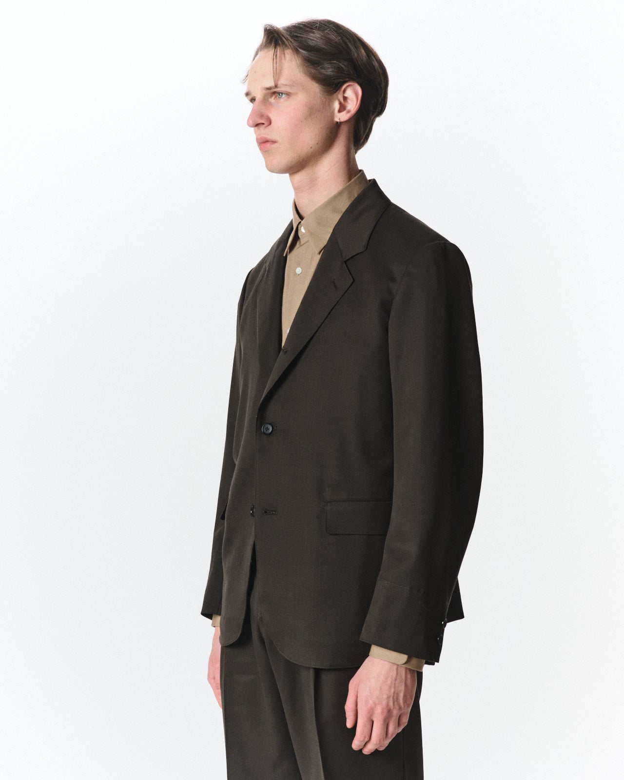 オーガニックウール 2/80 ギャバジン / サックコート, Dark Olive