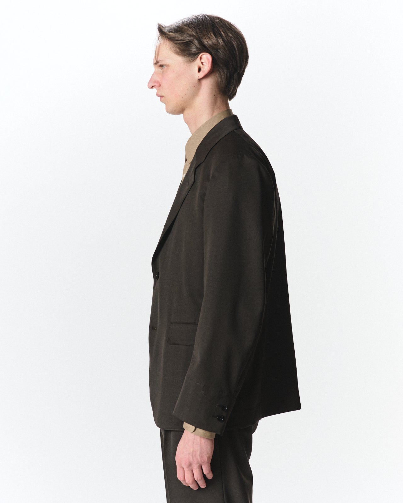 オーガニックウール 2/80 ギャバジン / サックコート, Dark Olive