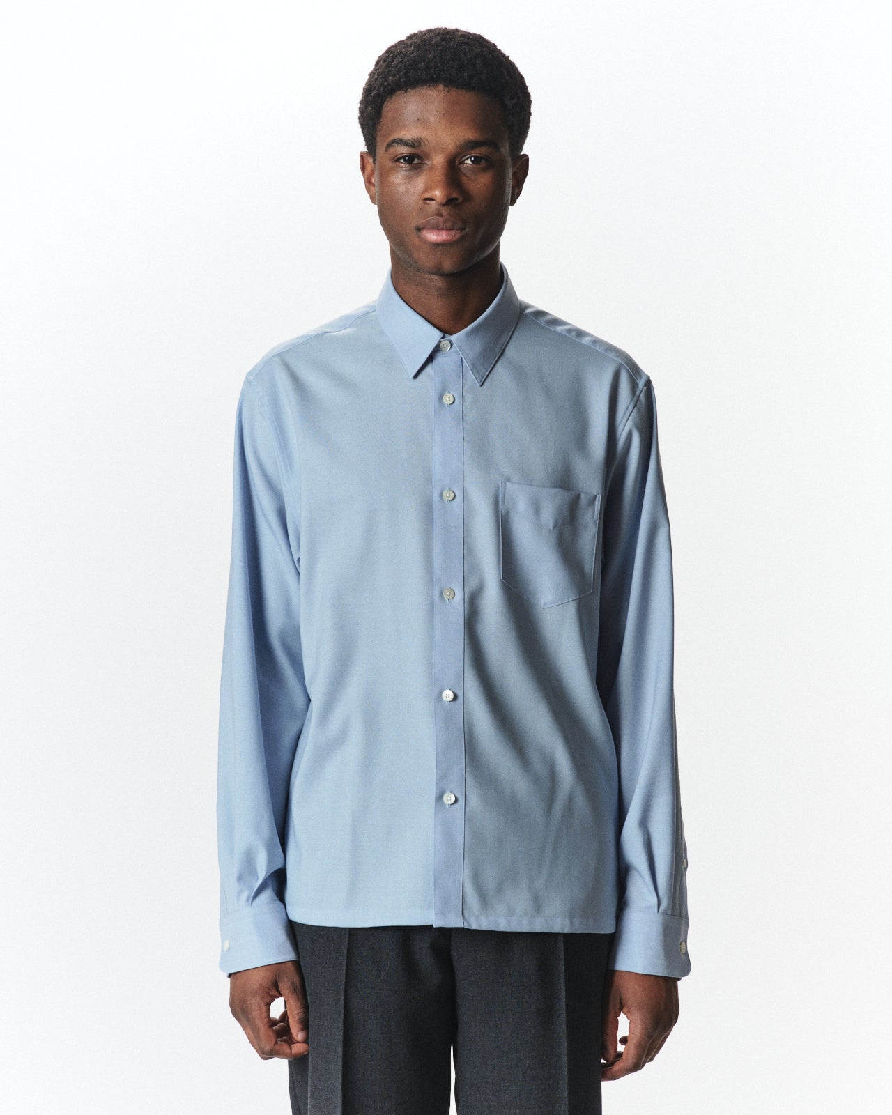 Super 160s Washable Wool Oxford / Square Shirt, Saxe