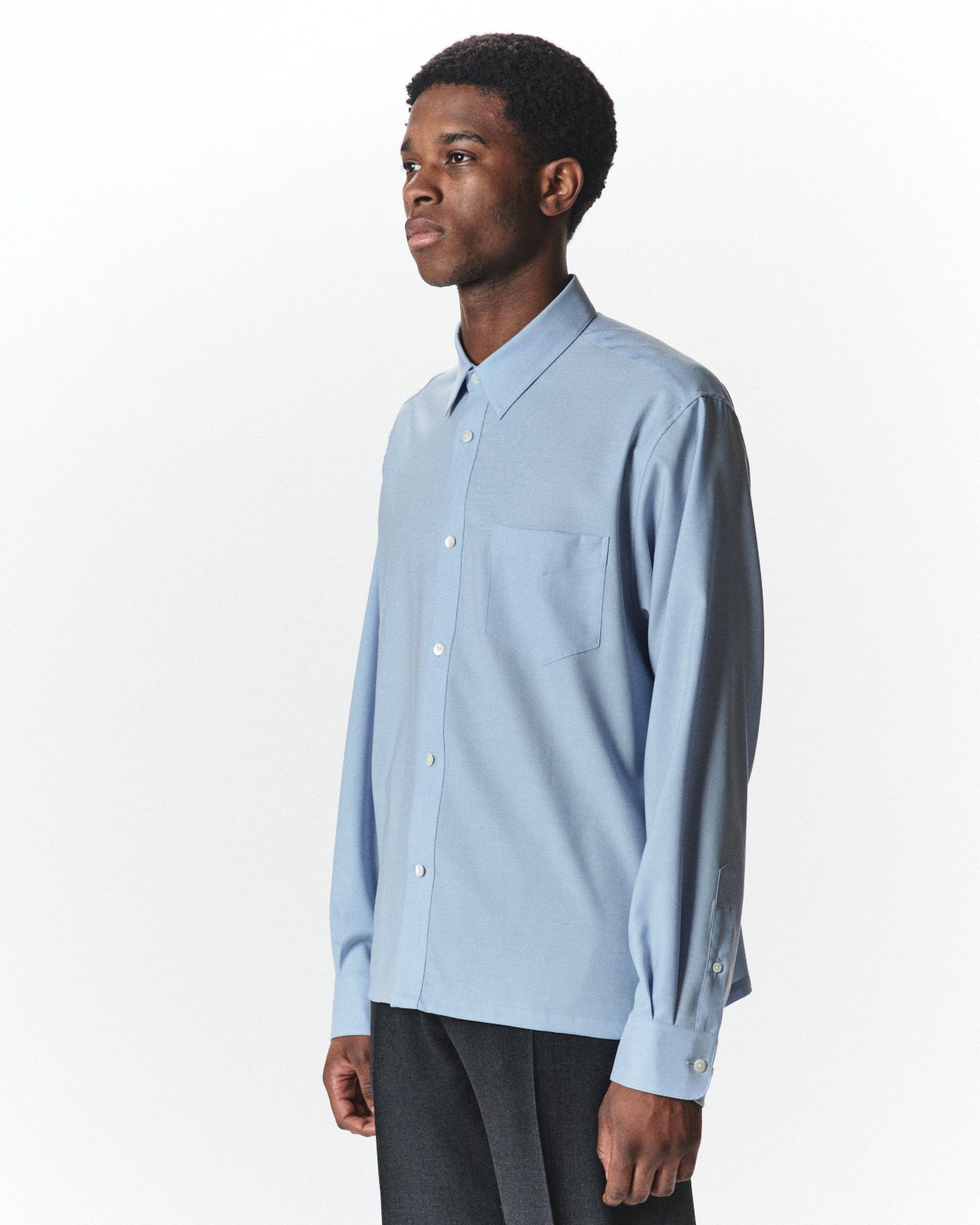 Super 160s Washable Wool Oxford / Square Shirt, Saxe