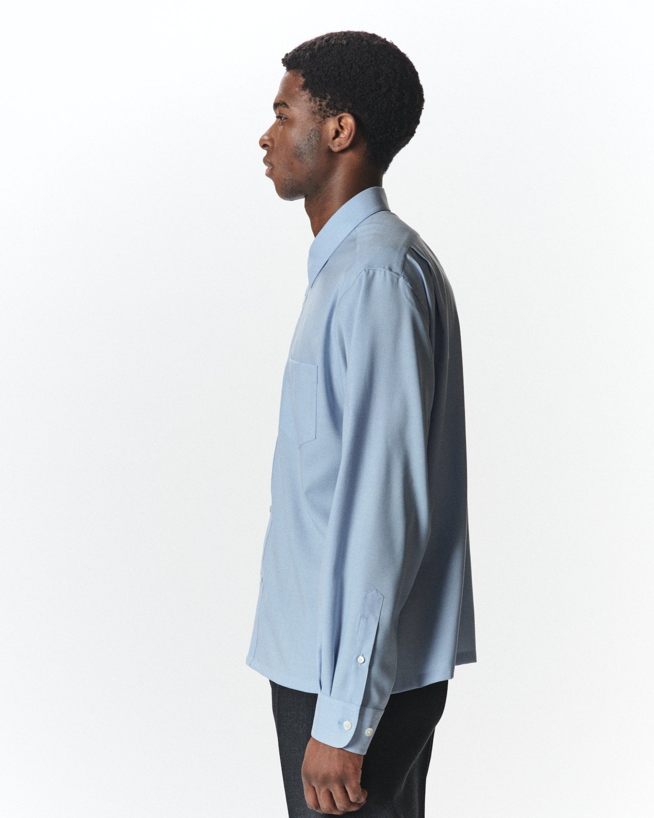 Super 160s Washable Wool Oxford / Square Shirt, Saxe
