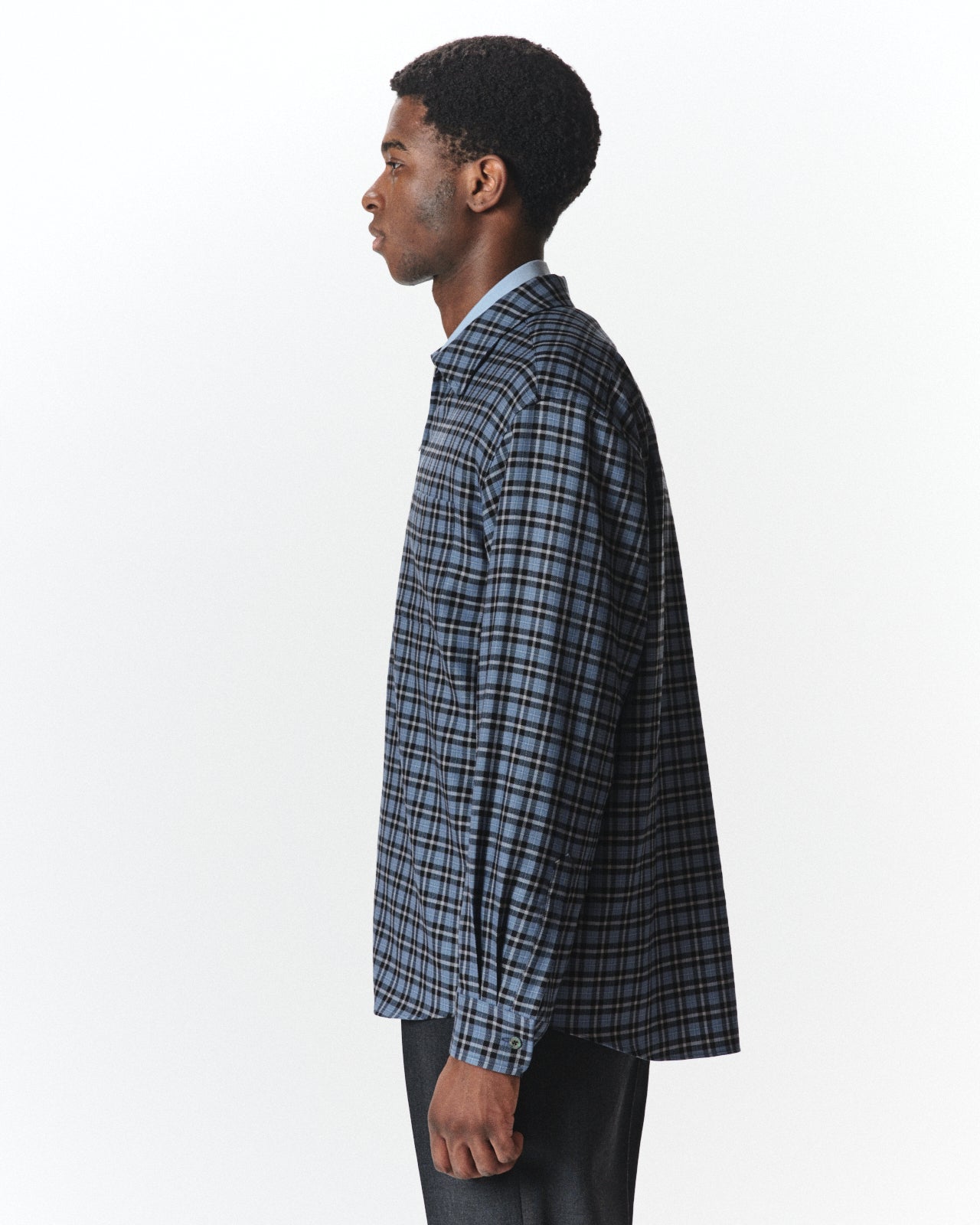 Organic Wool Viyella / Zip Shirt, Blue Check