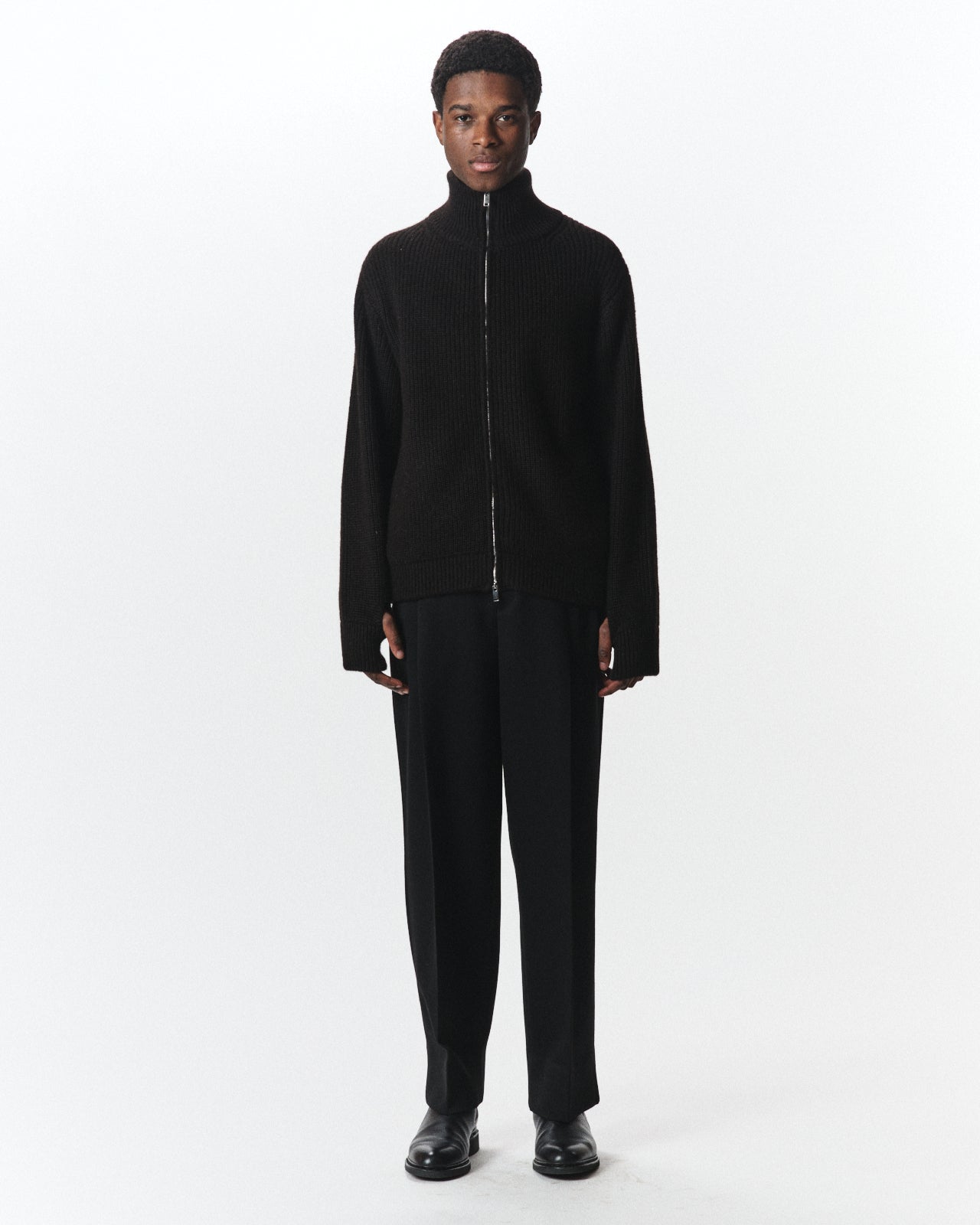 Polwarth Tuxedo Cloth / Double Pleated Semi Easy Trousers, Black