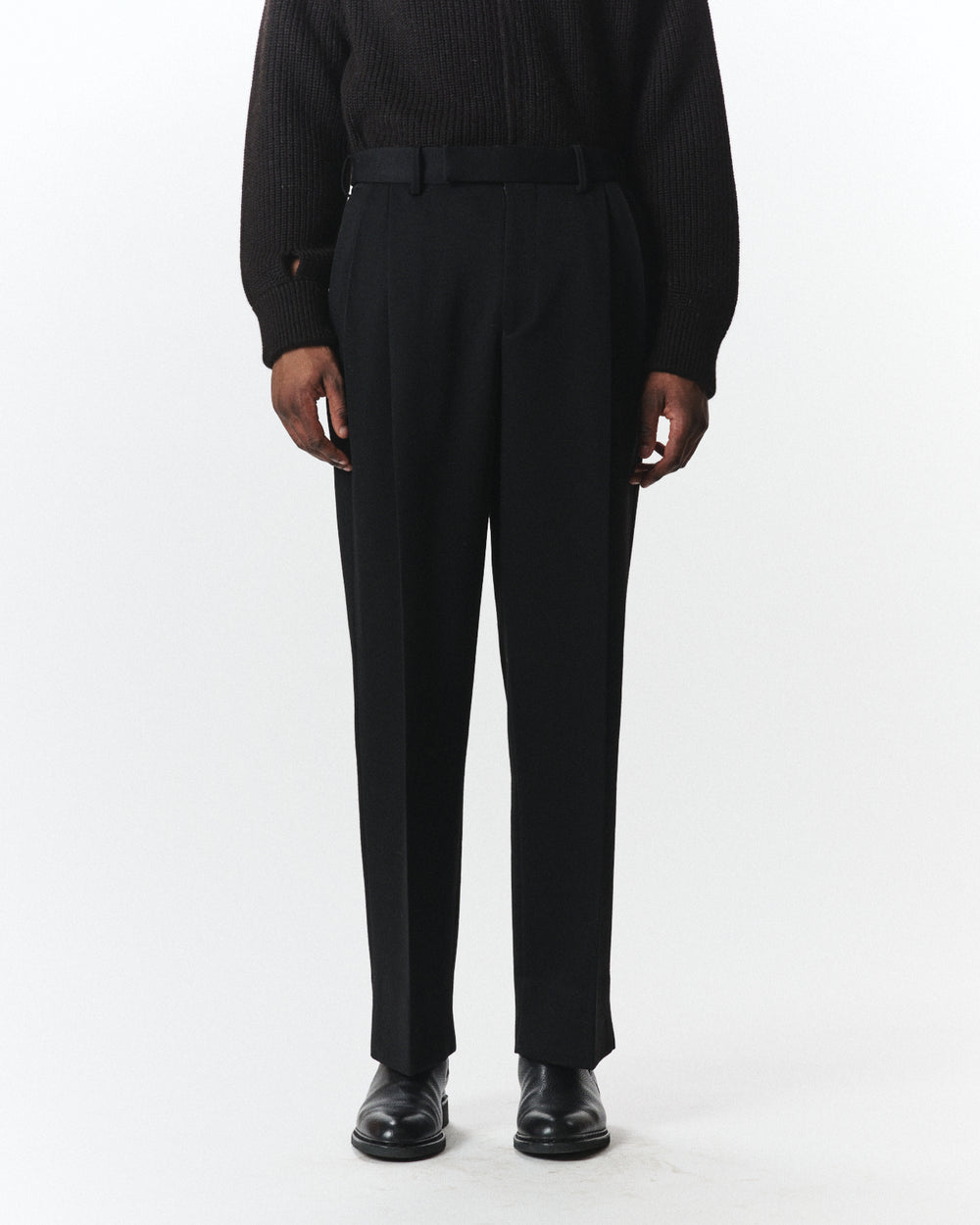 Polwarth Tuxedo Cloth / Double Pleated Semi Easy Trousers, Black
