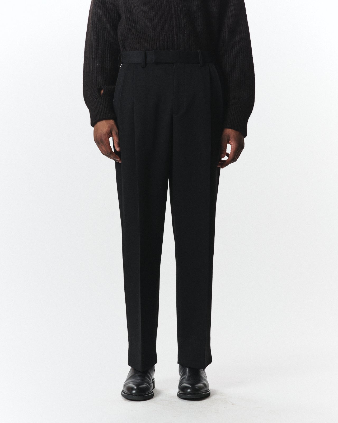 Polwarth Tuxedo Cloth / Double Pleated Semi Easy Trousers, Black