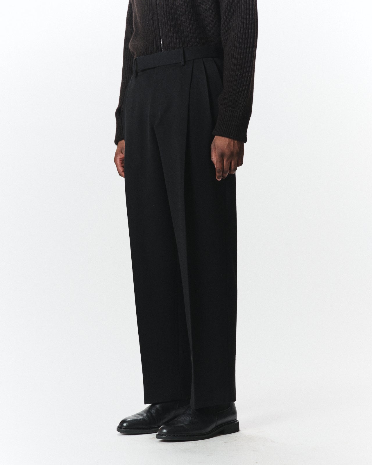 Polwarth Tuxedo Cloth / Double Pleated Semi Easy Trousers, Black