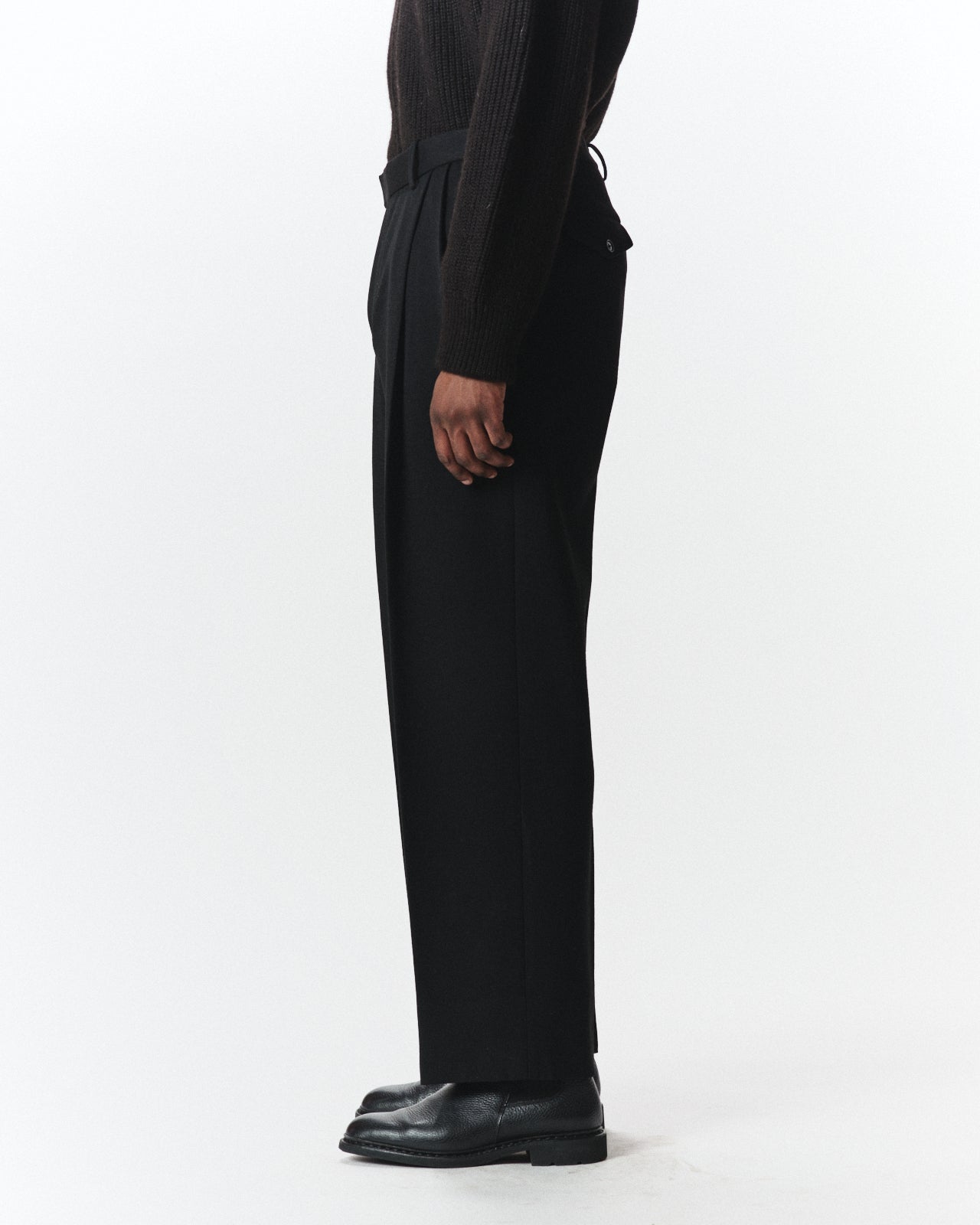 Polwarth Tuxedo Cloth / Double Pleated Semi Easy Trousers, Black
