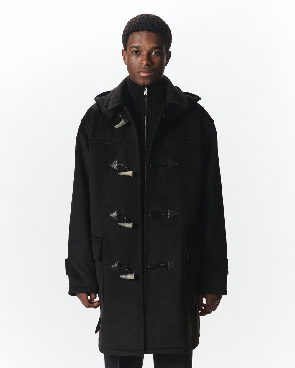 Cashmere Double Faced / Cloth Duffle Coat, Black