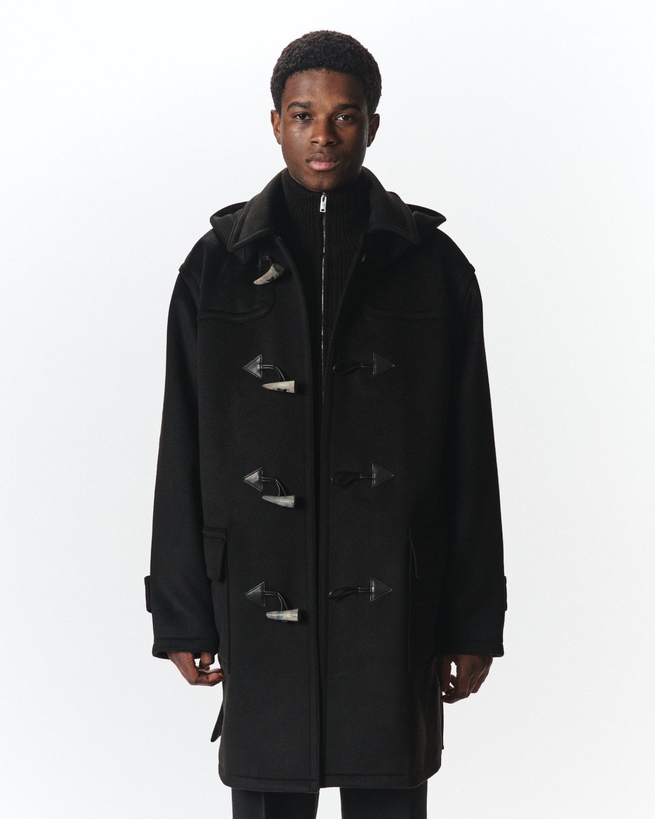 Cashmere Double Faced / Cloth Duffle Coat, Black