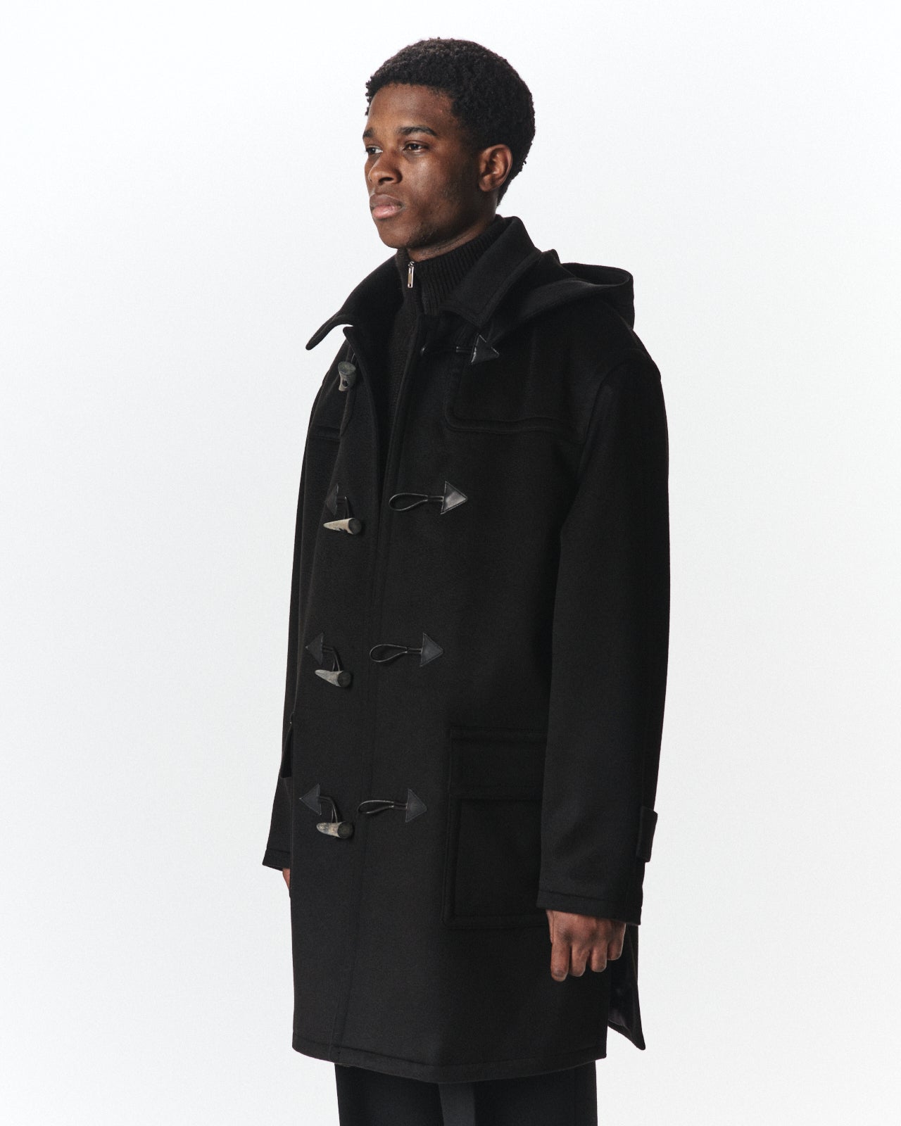 Cashmere Double Faced / Cloth Duffle Coat, Black
