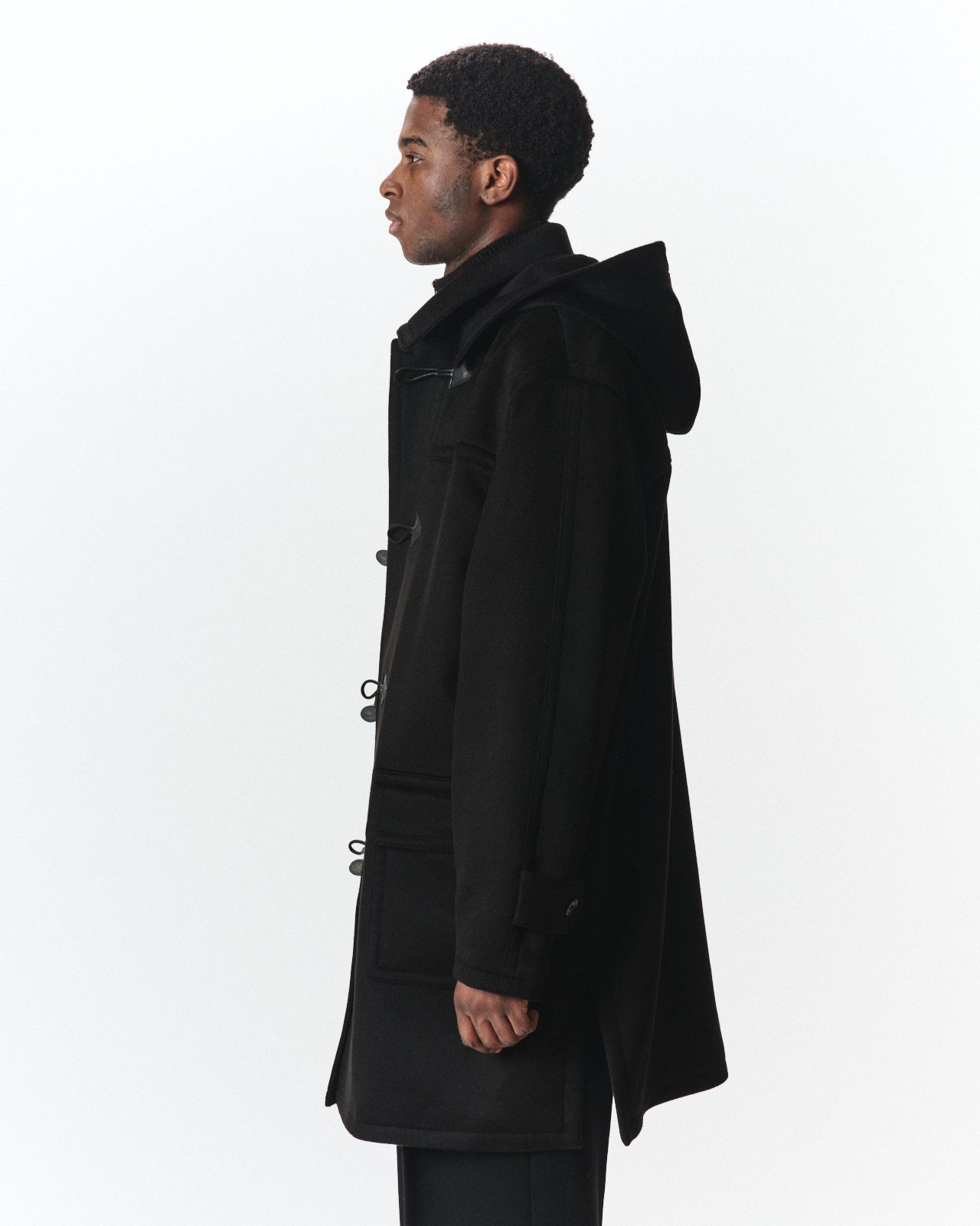 Cashmere Double Faced / Cloth Duffle Coat, Black