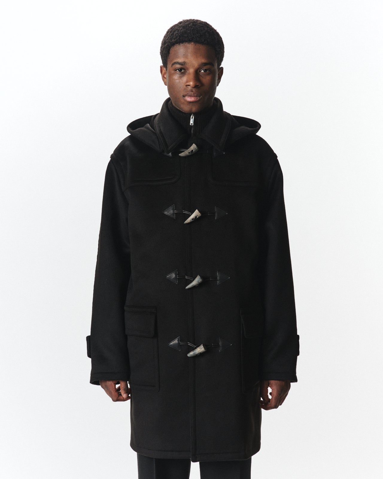 Cashmere Double Faced / Cloth Duffle Coat, Black