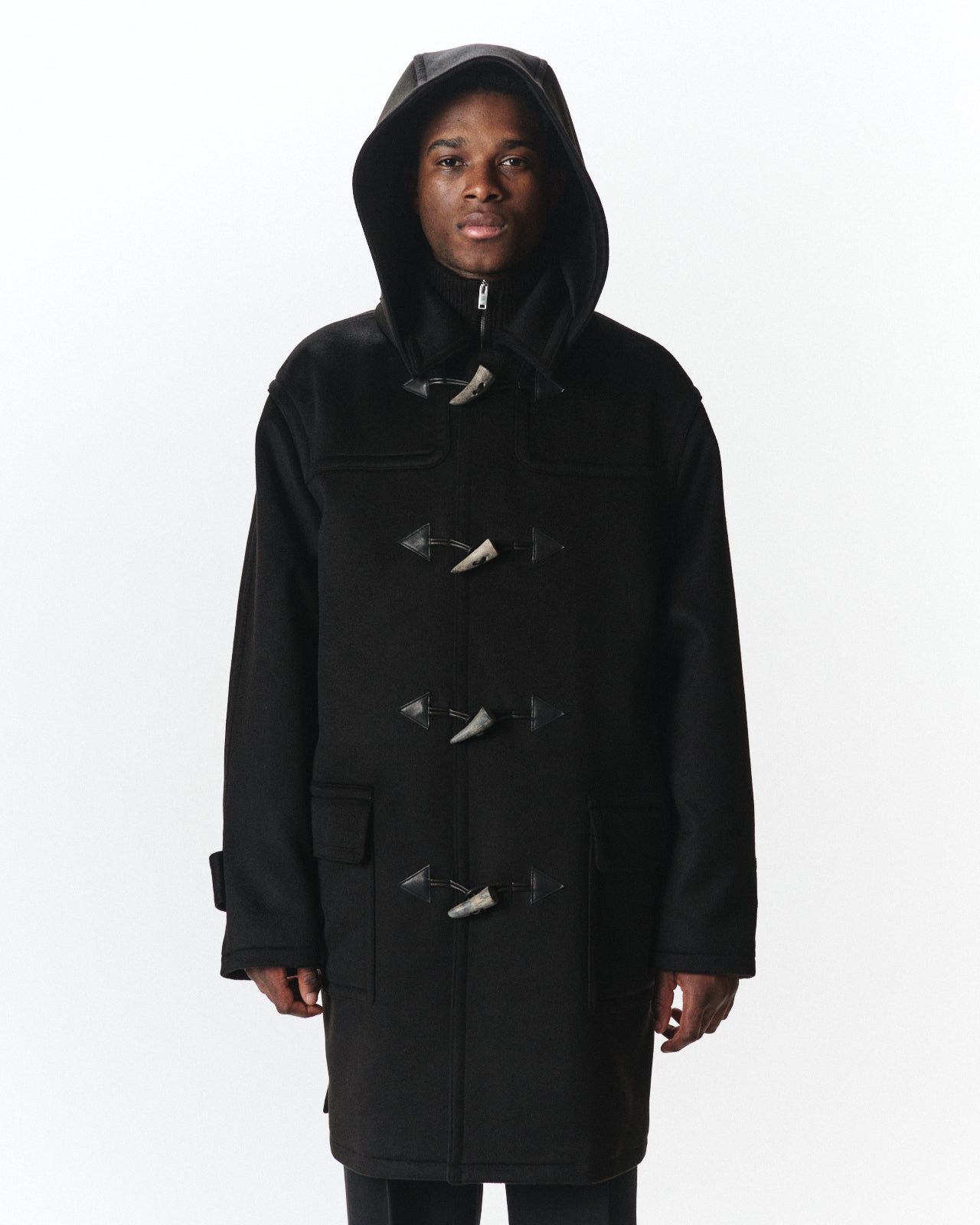 Cashmere Double Faced / Cloth Duffle Coat, Black