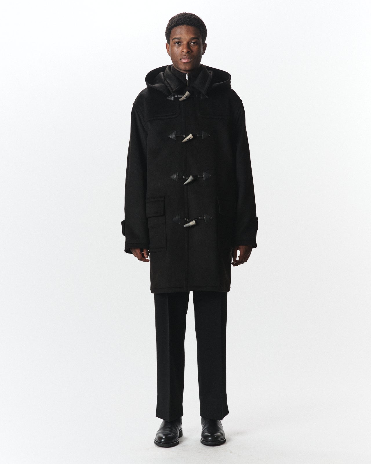 Cashmere Double Faced / Cloth Duffle Coat, Black