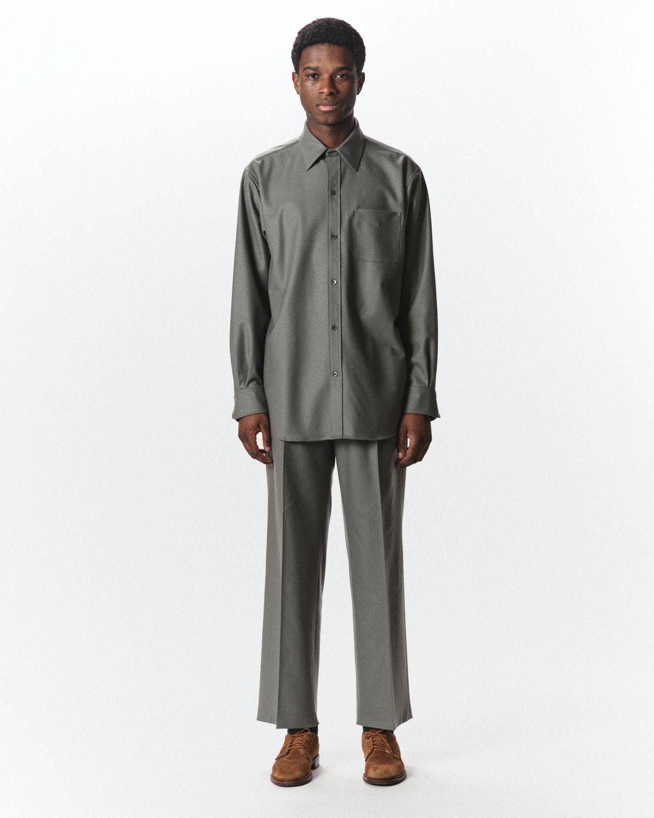 2/2/96 Wool Flannel / Double Pleated Straight Trousers, Steel Gray