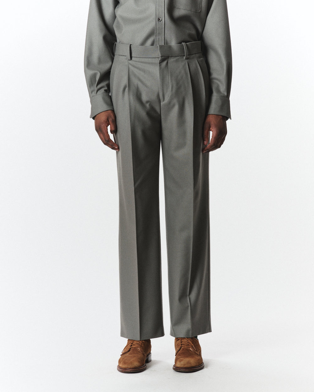 2/2/96 Wool Flannel / Double Pleated Straight Trousers, Steel Gray
