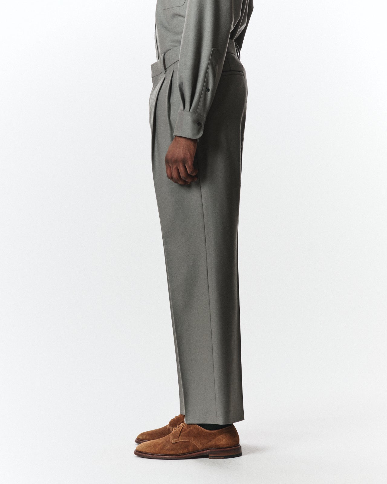 2/2/96 Wool Flannel / Double Pleated Straight Trousers, Steel Gray