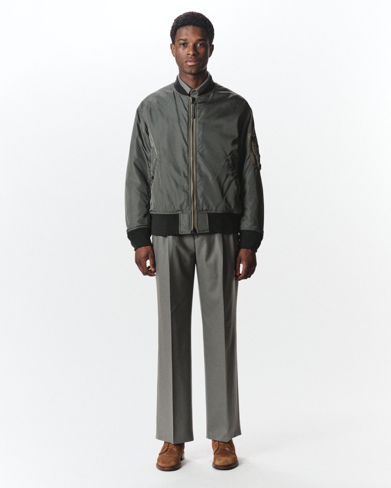 2/2/96 Wool Flannel / Double Pleated Straight Trousers, Steel Gray