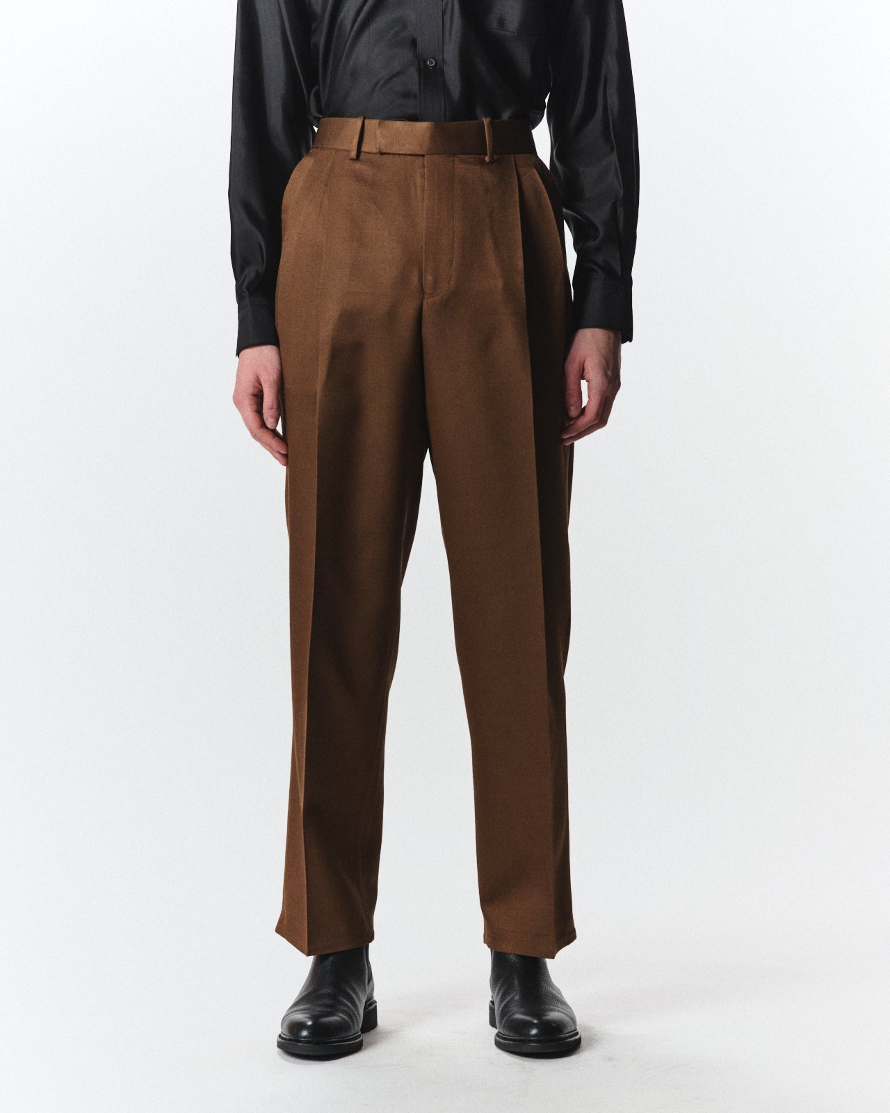 Bratac Silk × Organic Wool Double Cloth Double Pleated Trousers, Amber