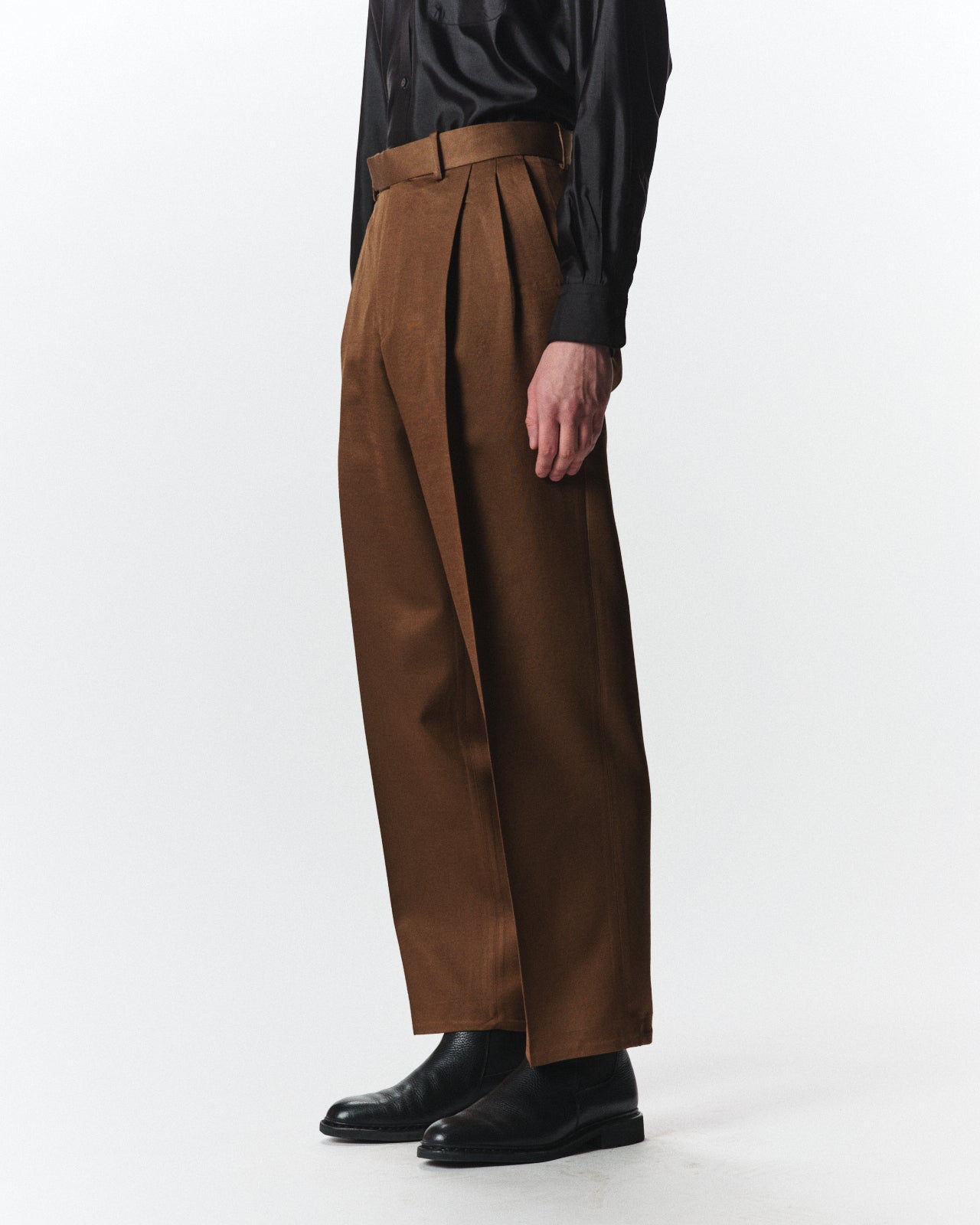 Bratac Silk × Organic Wool Double Cloth Double Pleated Trousers, Amber