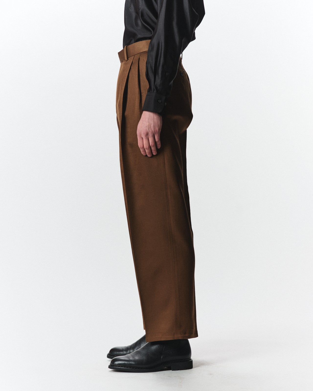 Bratac Silk × Organic Wool Double Cloth Double Pleated Trousers, Amber