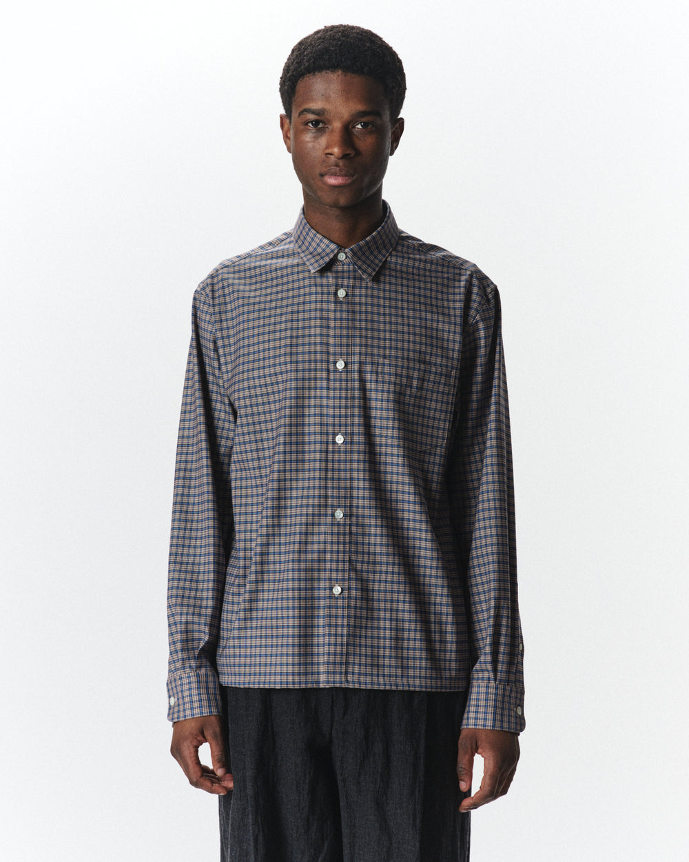Super 160s Washable Wool Oxford / Square Shirt, Brown Check