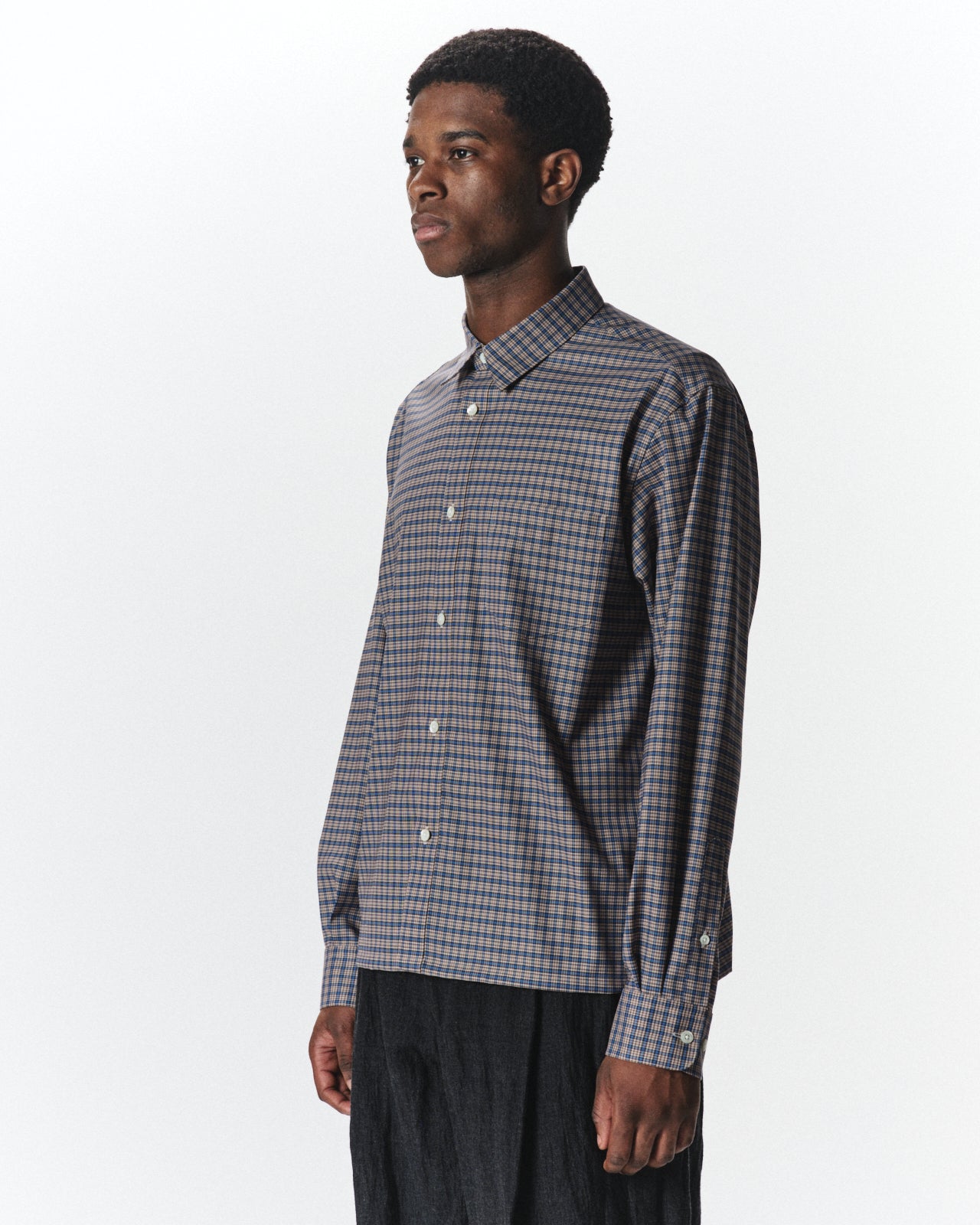 Super 160s Washable Wool Oxford / Square Shirt, Brown Check