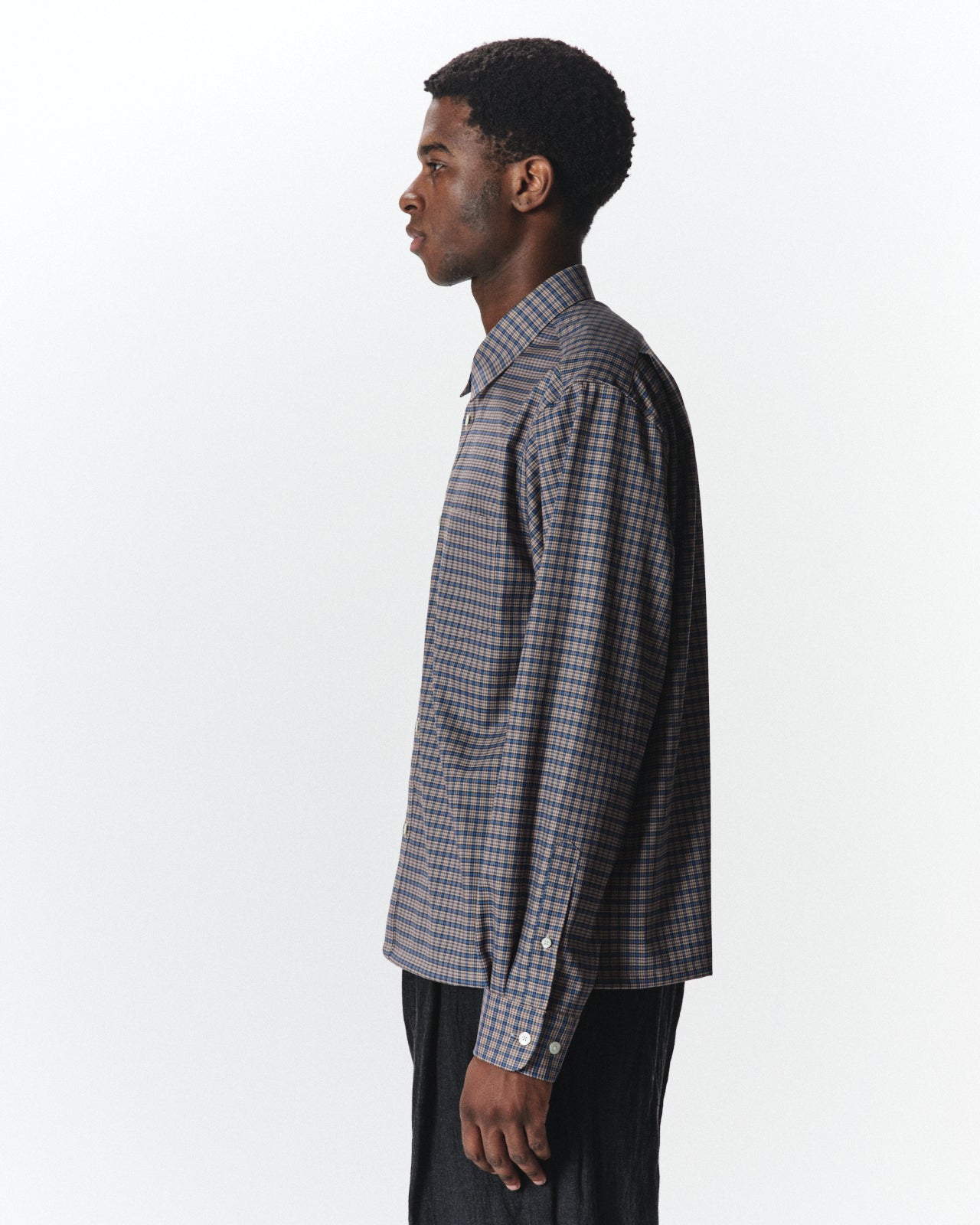 Super 160s Washable Wool Oxford / Square Shirt, Brown Check