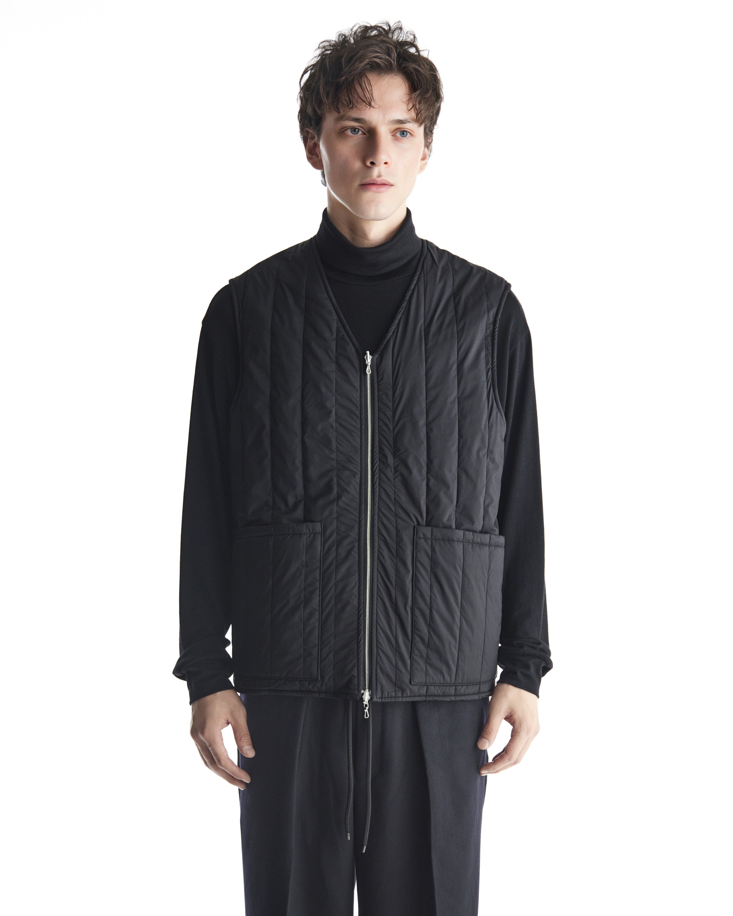 CASHMERE FLANNEL CASHMERE VEST, Black