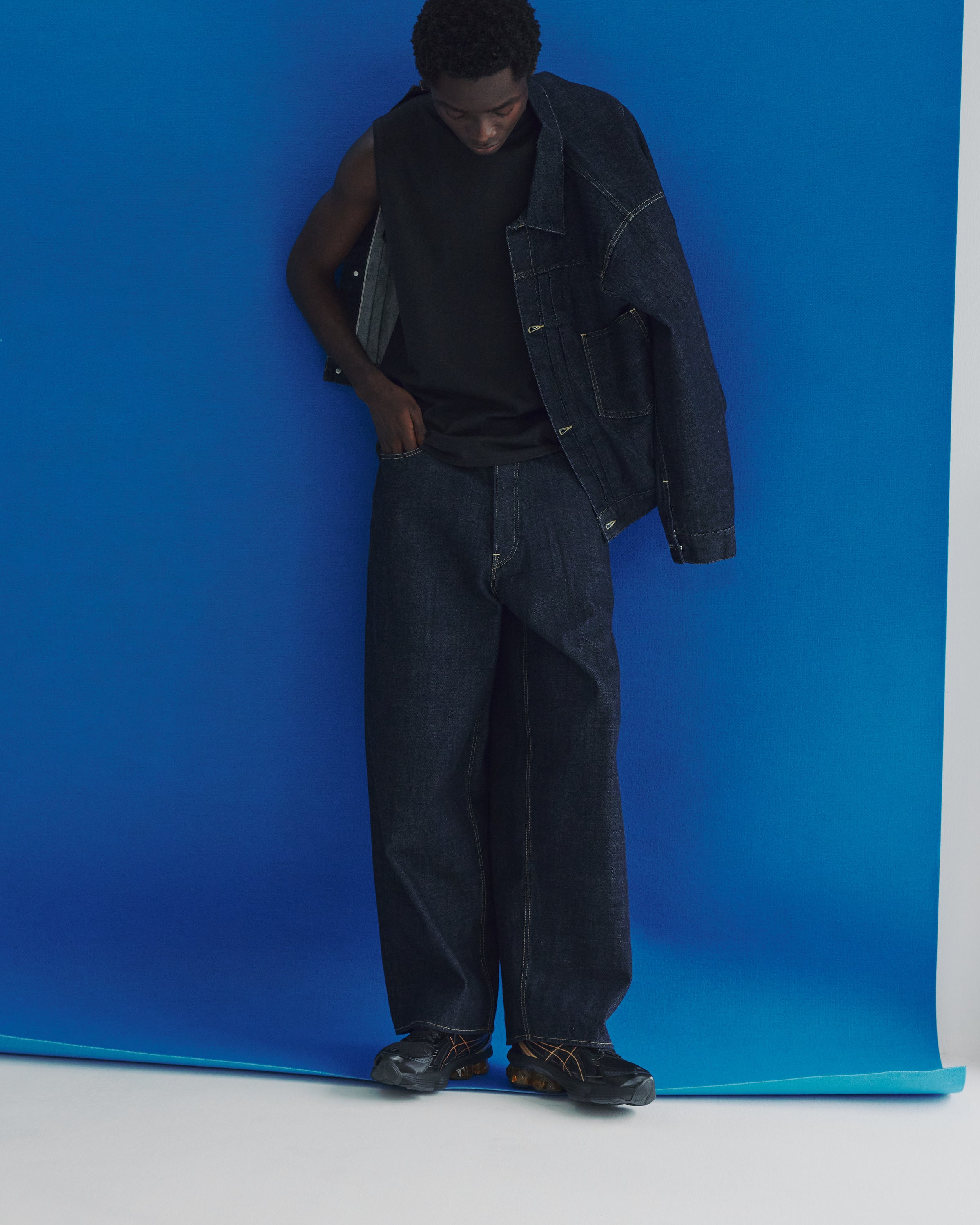 オーガニックコットン40/2天竺 / スリーブレスTee, Heather Black