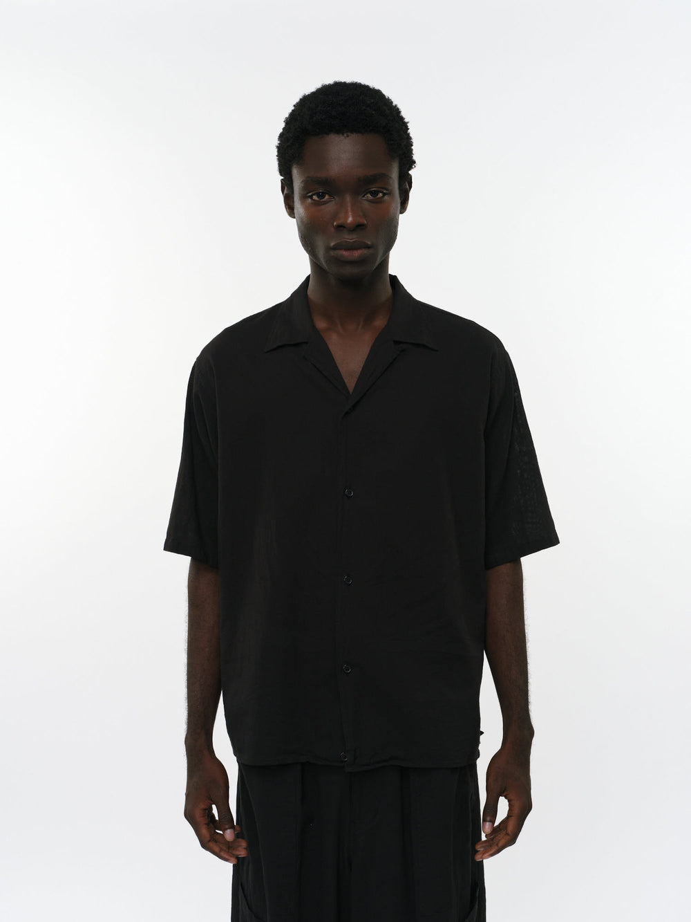 オーガニックコットン強撚ドビークロス / オープンカラーS/Sシャツ, Black