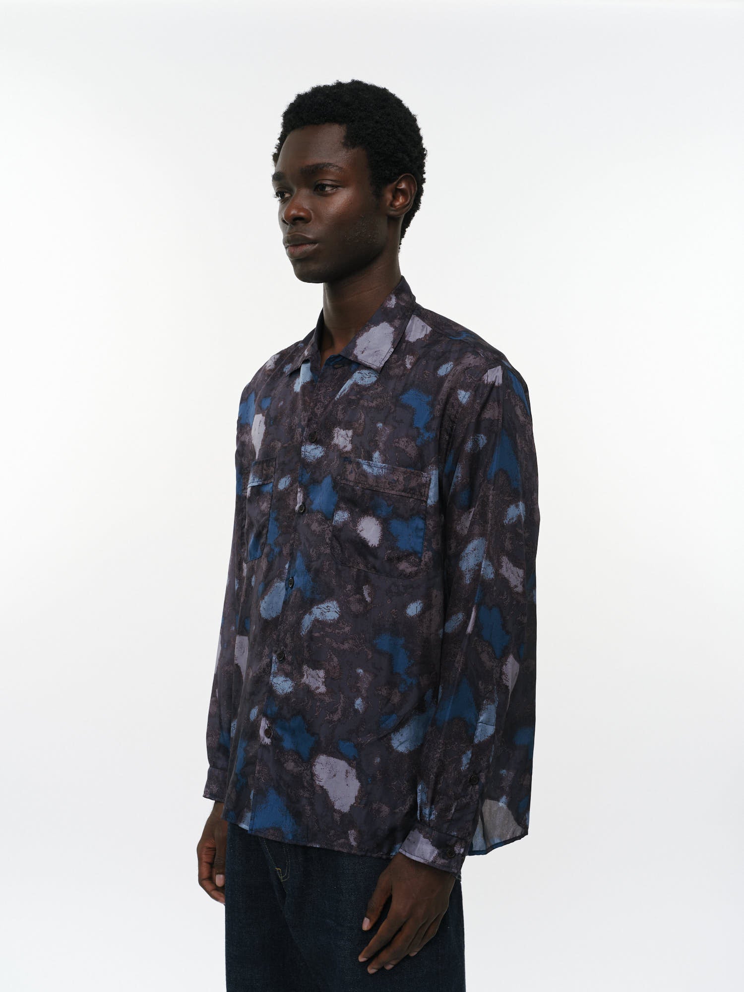 8匁シルク羽二重 / シルクオープンカラーL/Sシャツ, Splashing Water