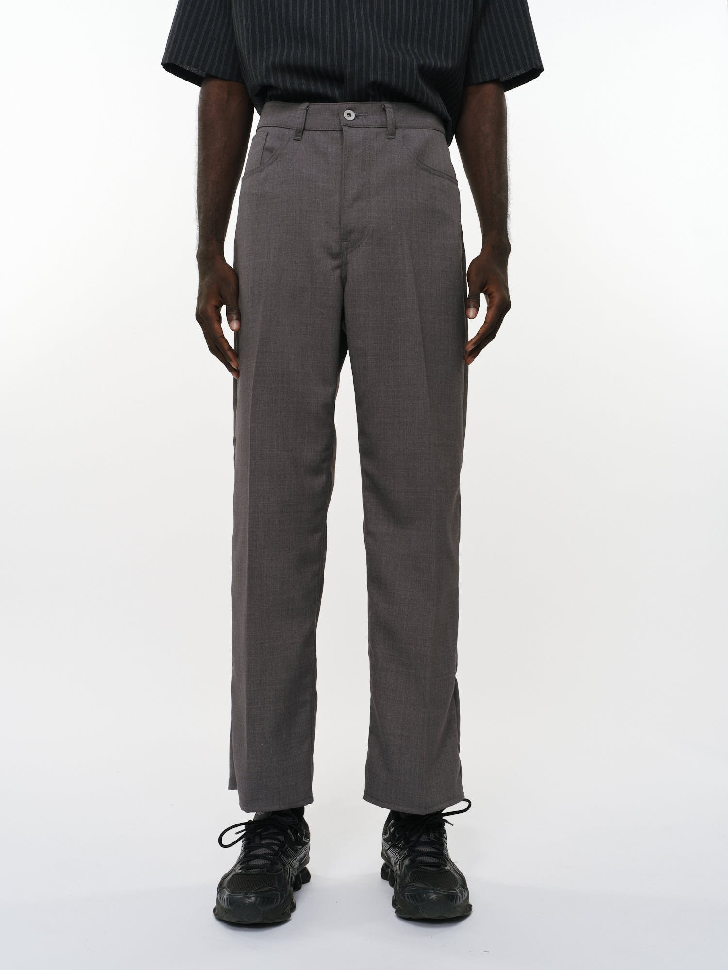 リサイクルポリエステル　ノンミュールジングウールギャバジン / 5ポケットトラウザーズ, Gray