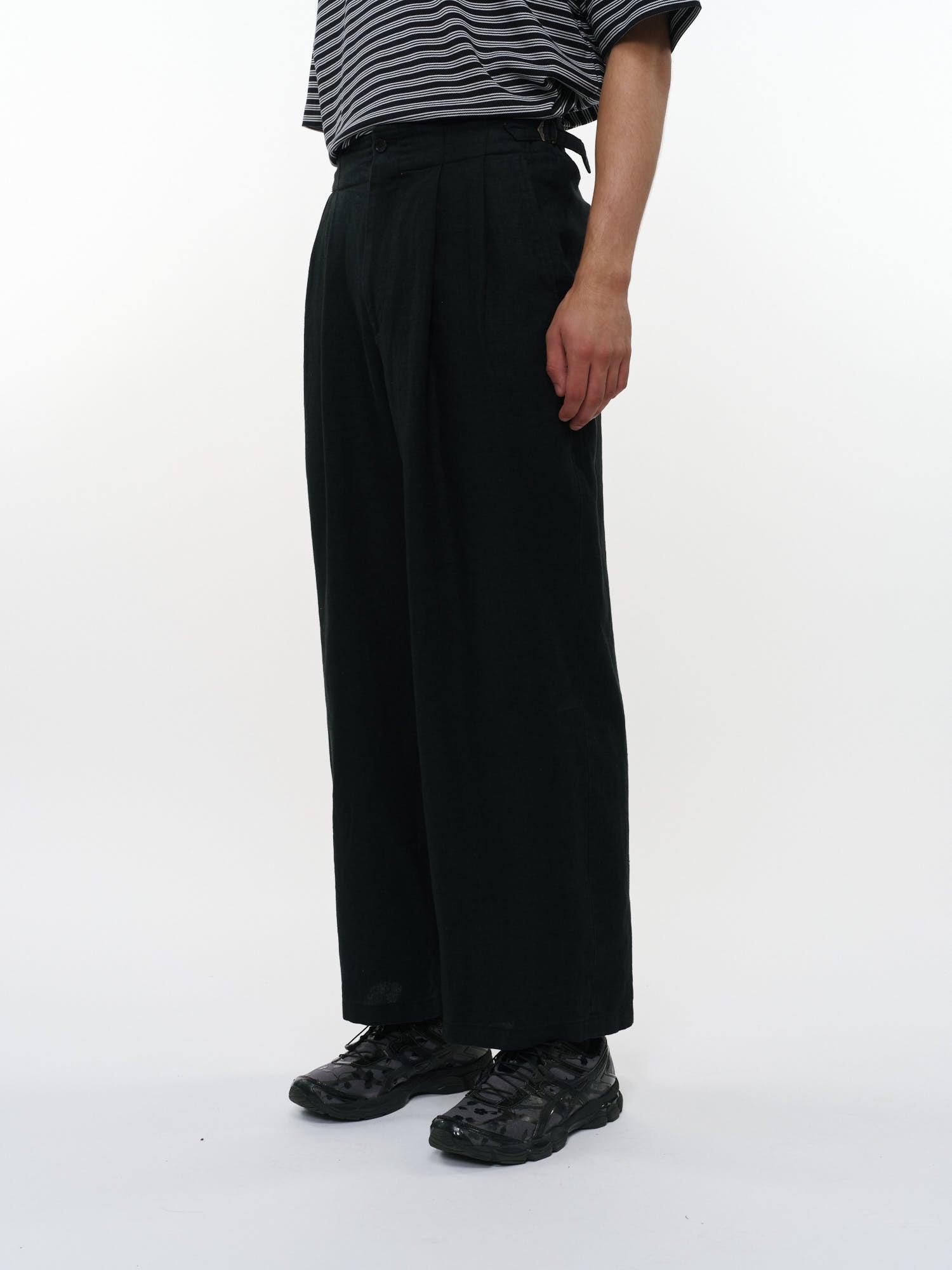 リネンキャンバス / ツータックミリタリートラウザーズ, Black