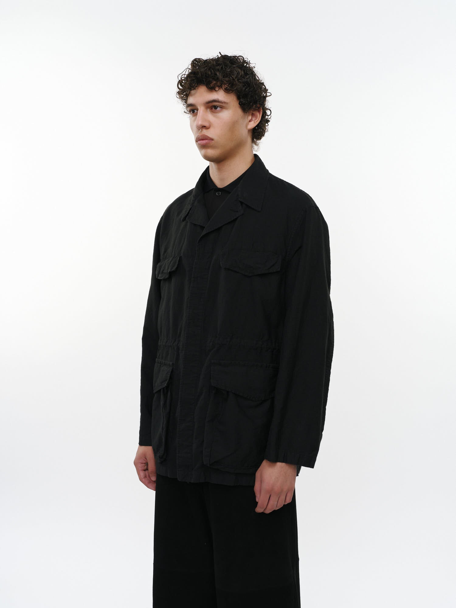 リネンオーガニックコットンシルクライトモールスキン / ミリタリージャケット, Black