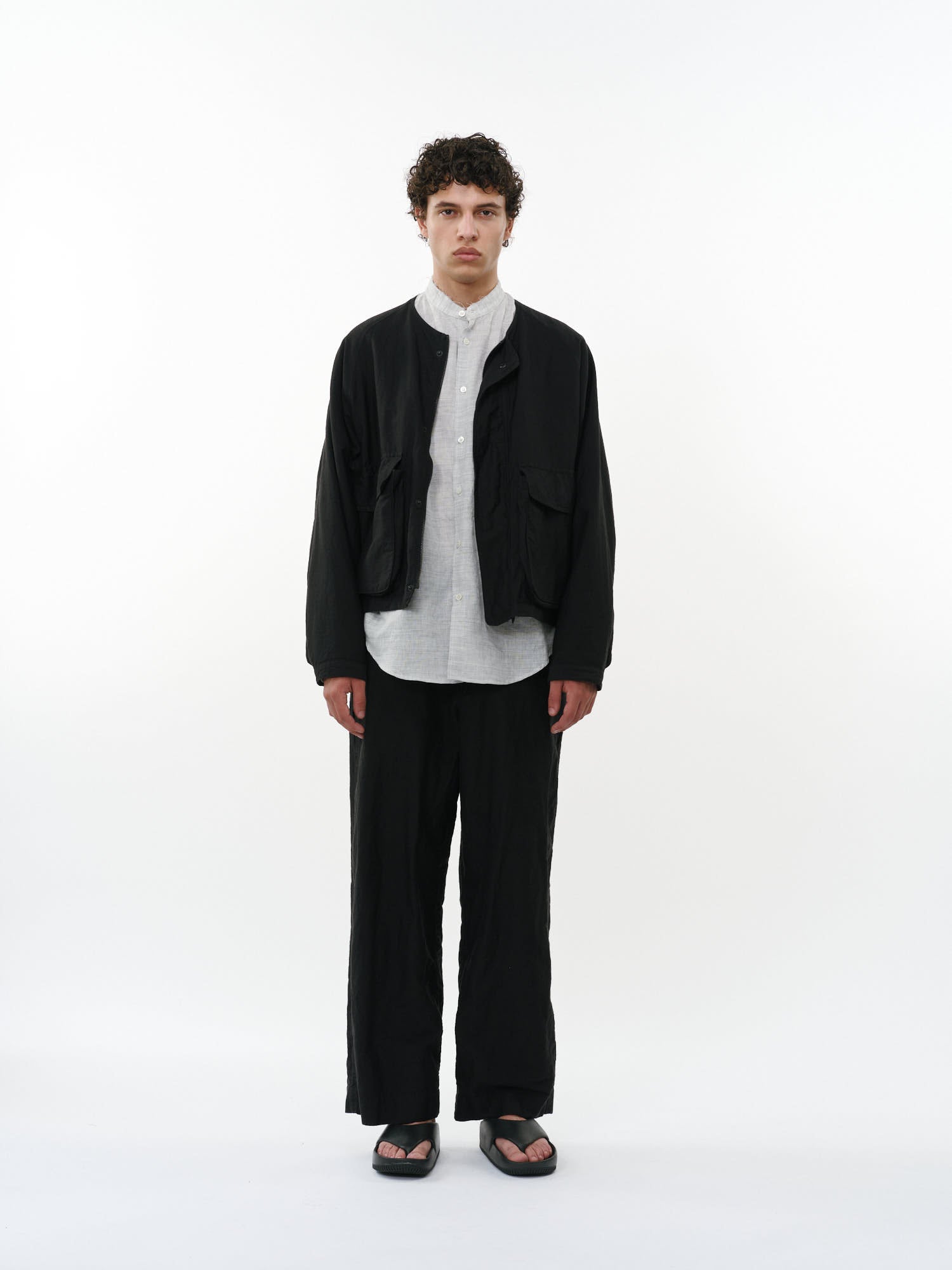 リネンオーガニックコットンシルクライトモールスキン / ミリタリースラックス, Black