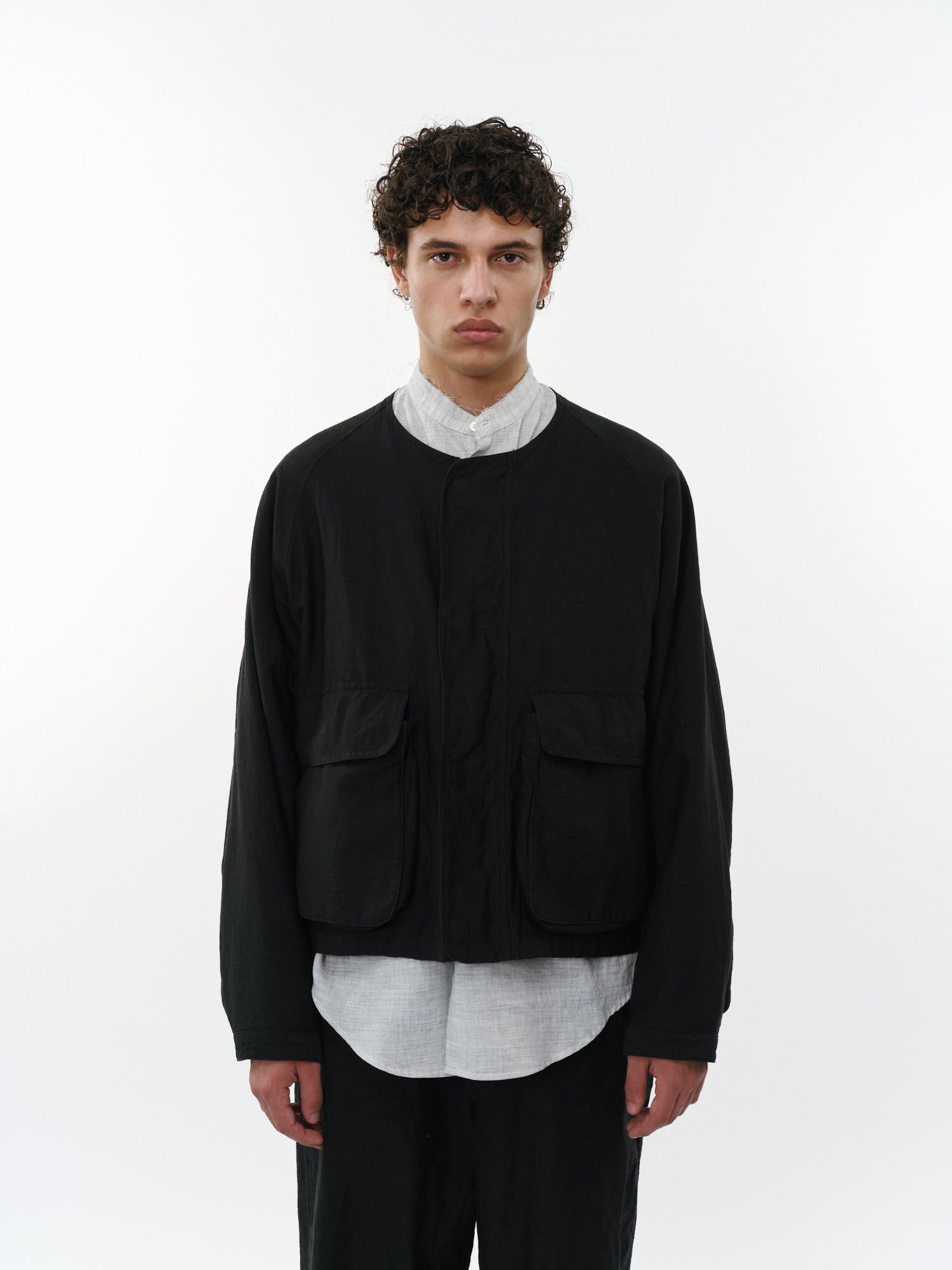 リネンオーガニックコットンシルクライトモールスキン / ハンティングジャケット, Black