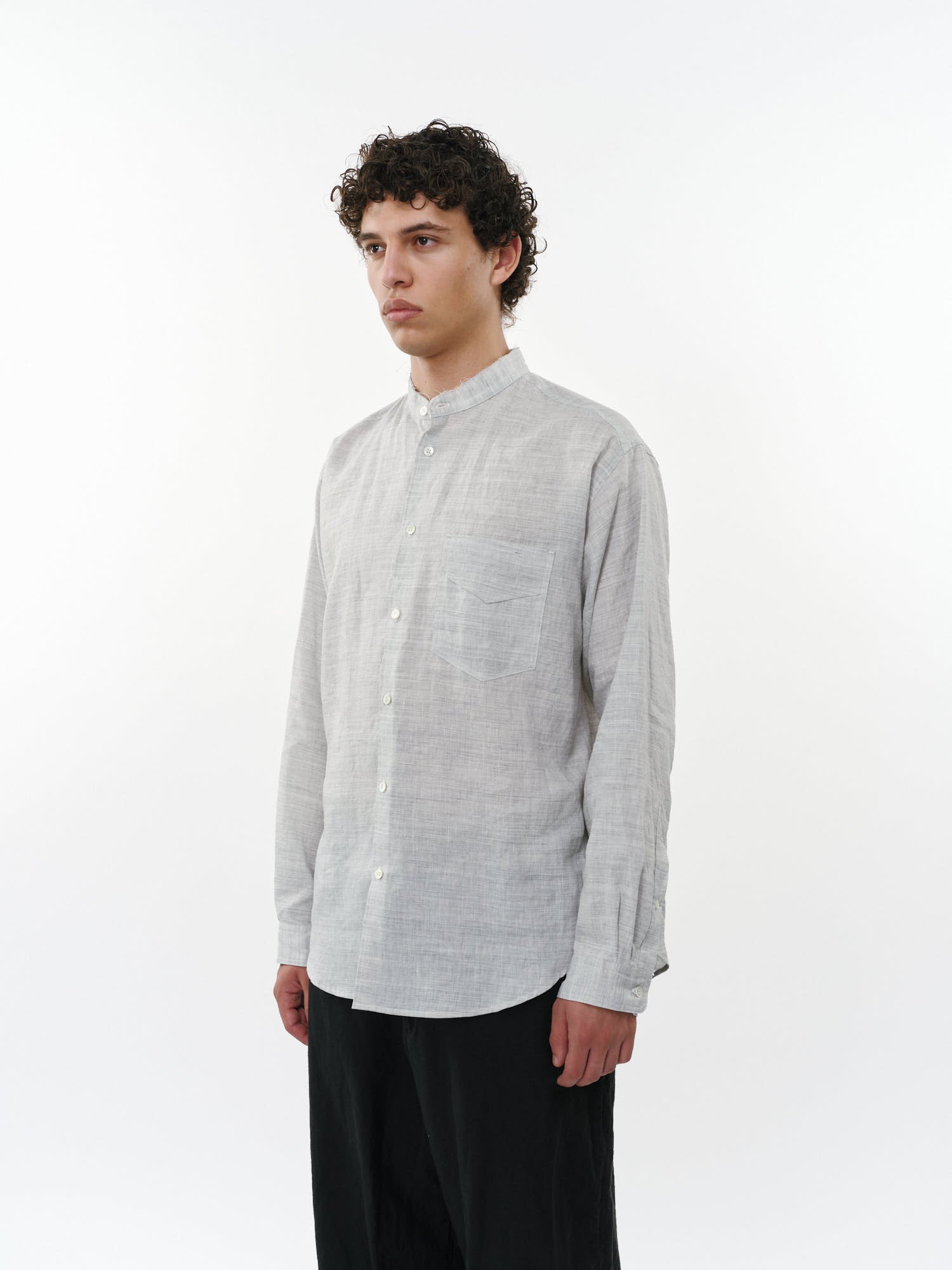 リネンラミーシャンブレー / バンドカラーシャツ, Gray