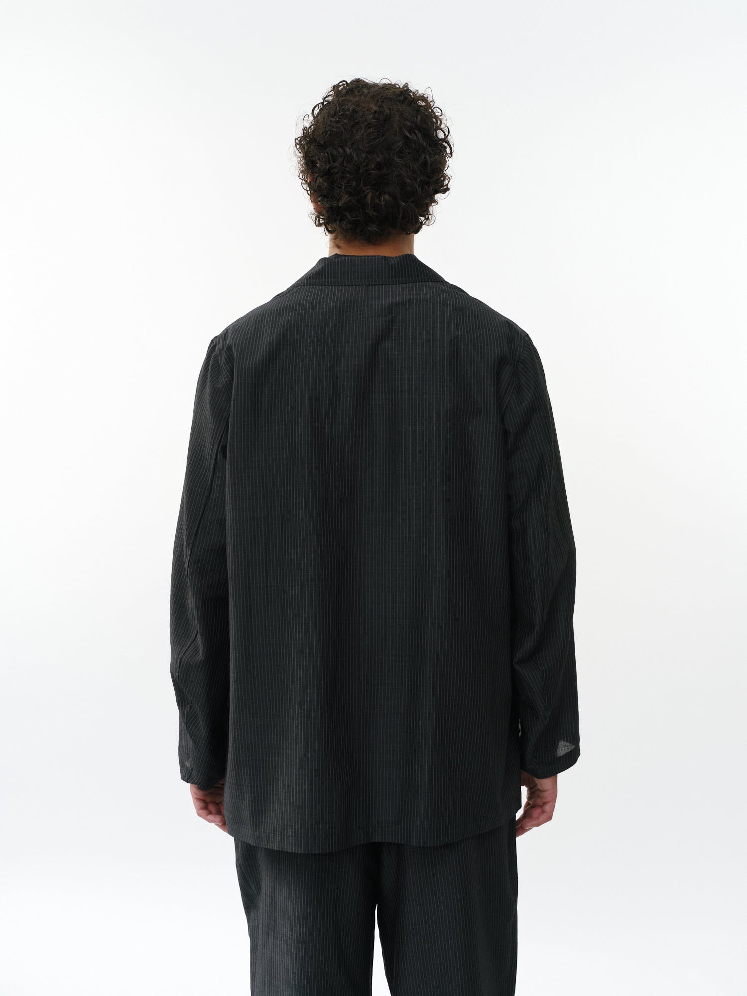 ウールシルクフェザークロス / ストロールアラウンドジャケット, Top Charcoal Stripe