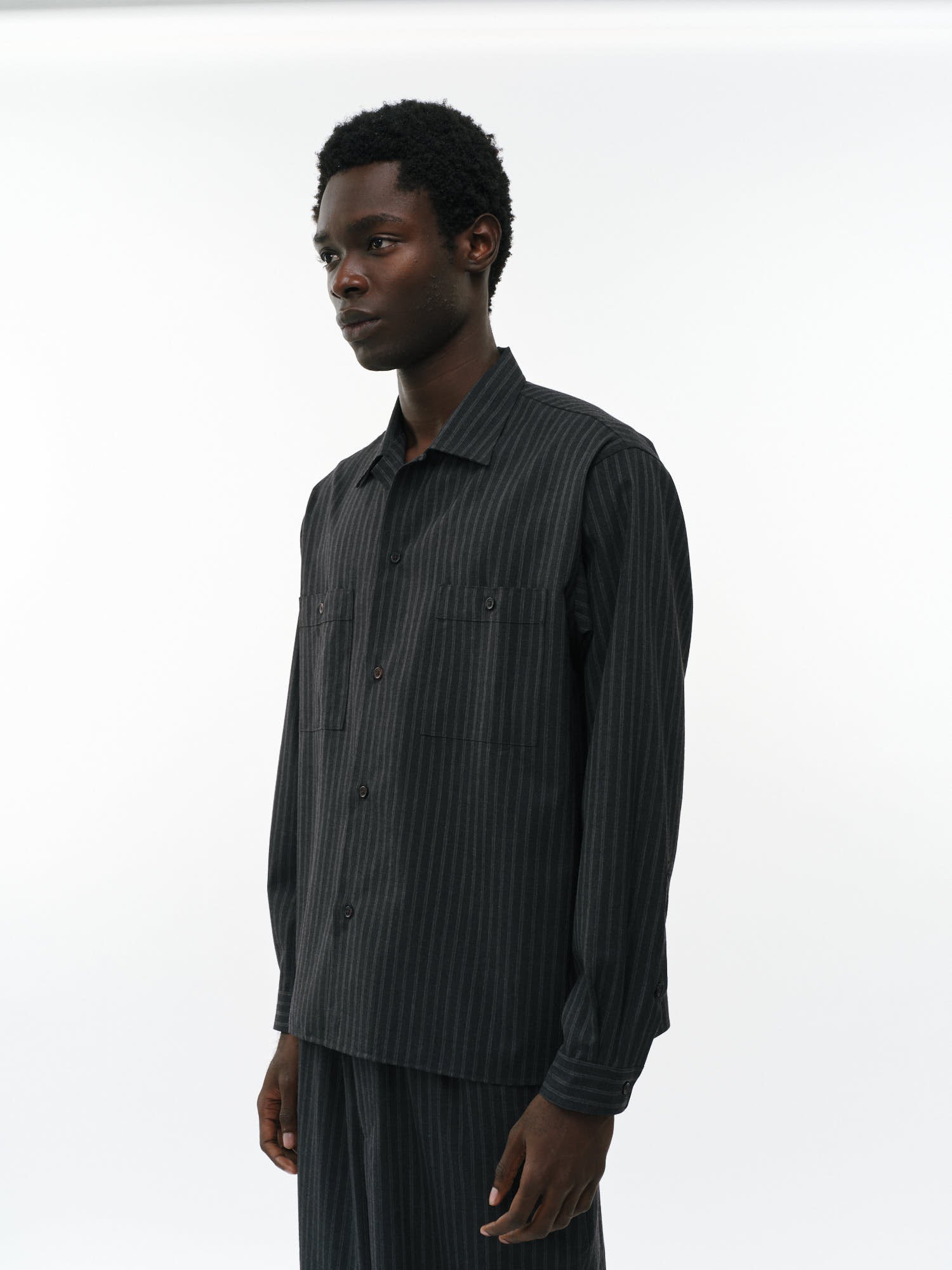 2/72ウールトロピカルワッシャー / ダブルポケットオープンカラーシャツ, Gray Stripe