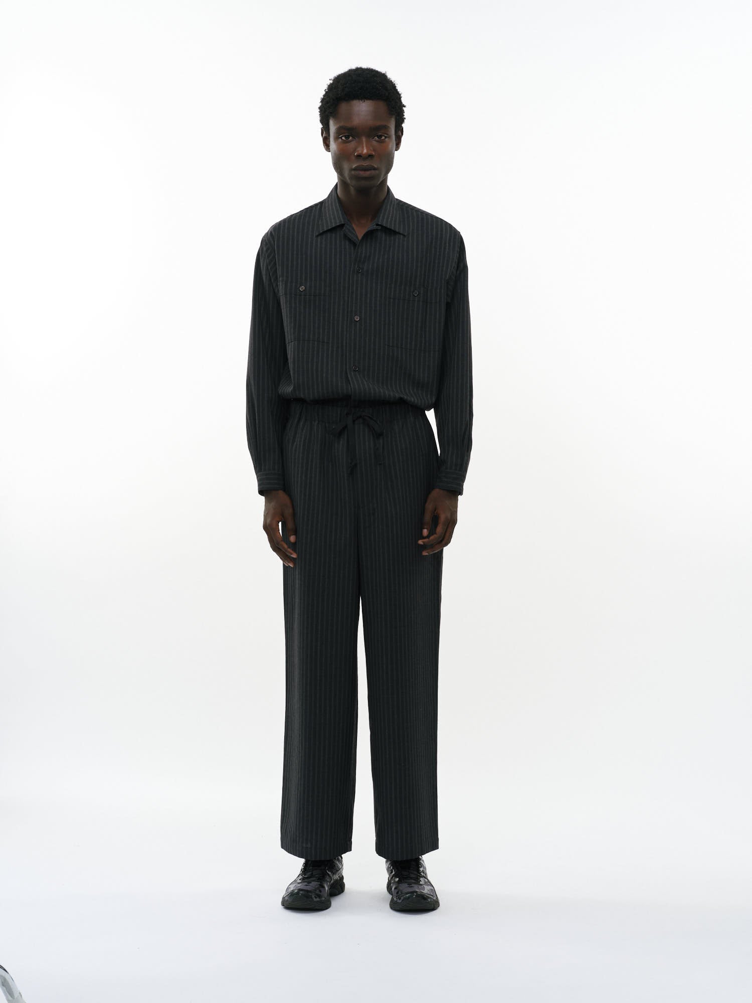 2/72ウールトロピカルワッシャー / ワイドシリンダーフィットイージーパンツ, Gray Stripe