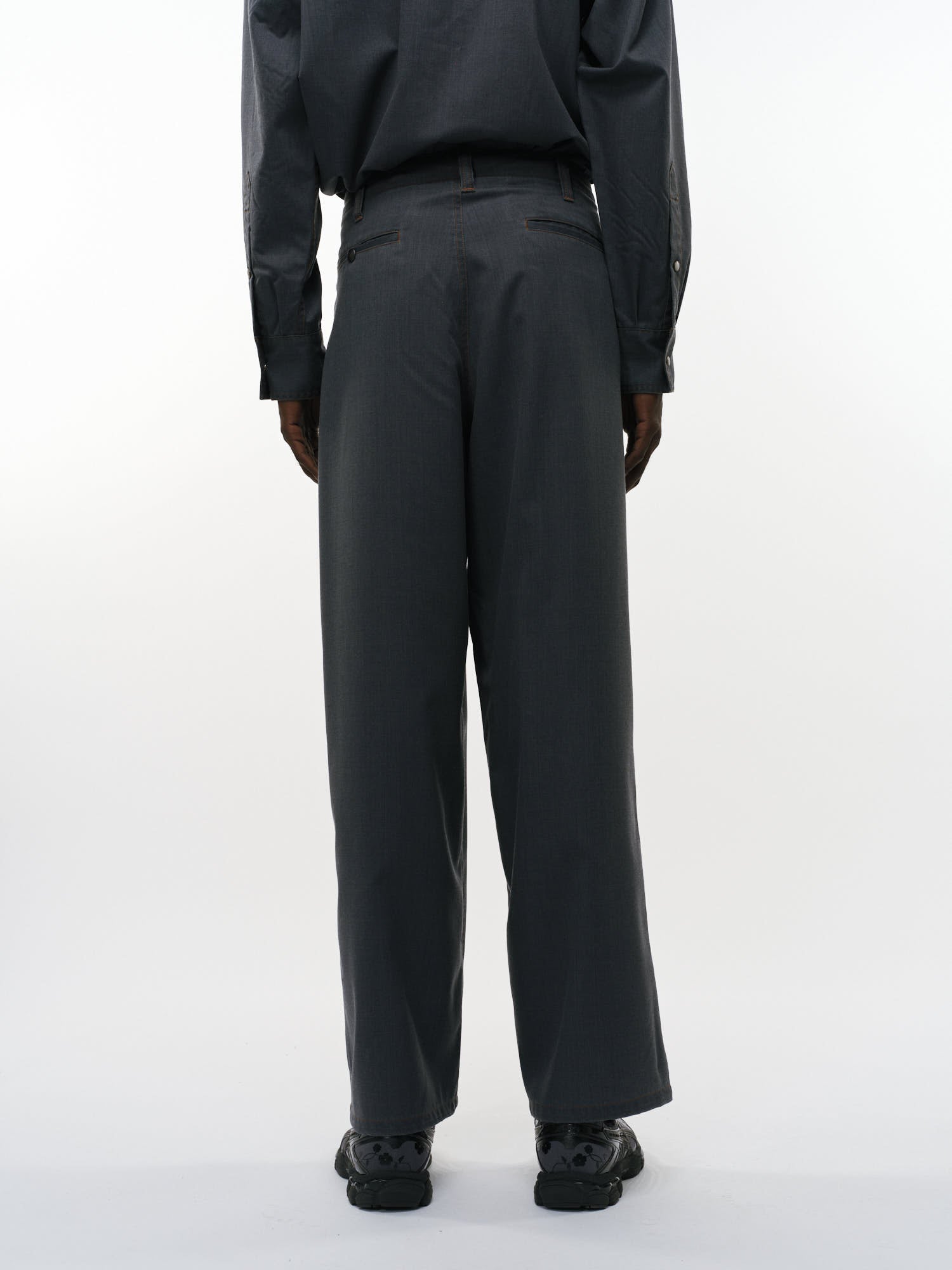 ウォッシャブルウールギャバ顔料プリント / ワークパンツ, Blue Gray