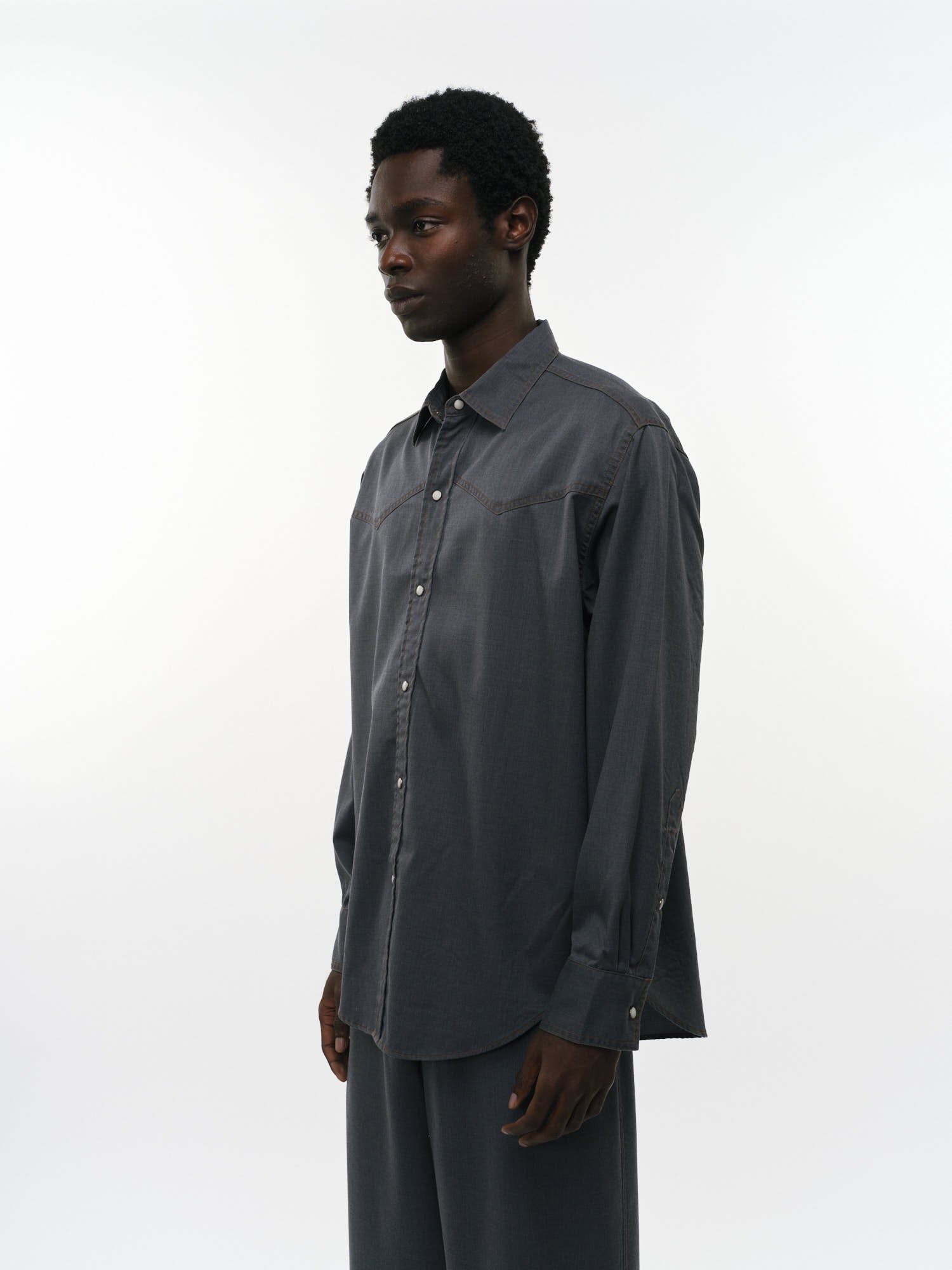 ウォッシャブルウールギャバ顔料プリント / ウエスタンシャツ, Blue Gray