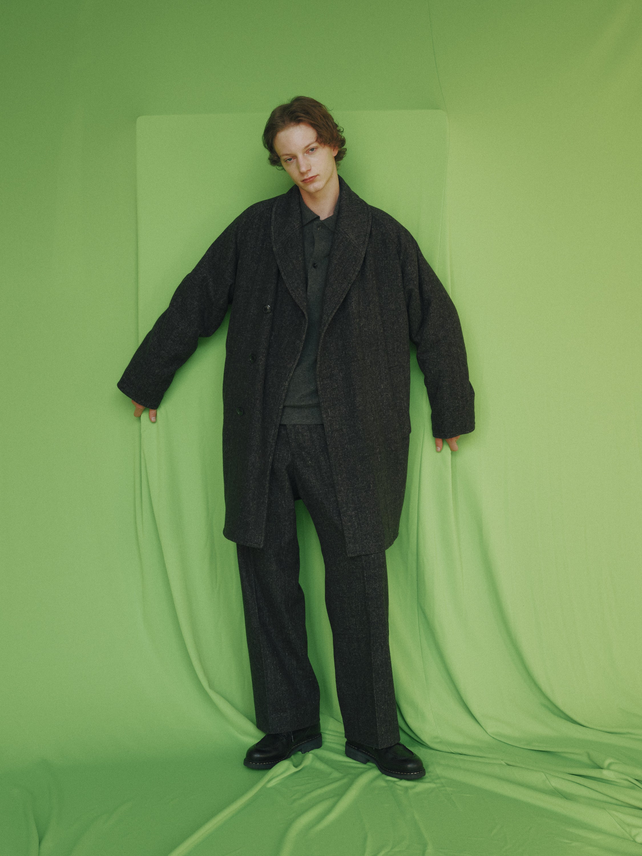 Heavy Silk Flannel / Shawl Collar Coat, Herringbone