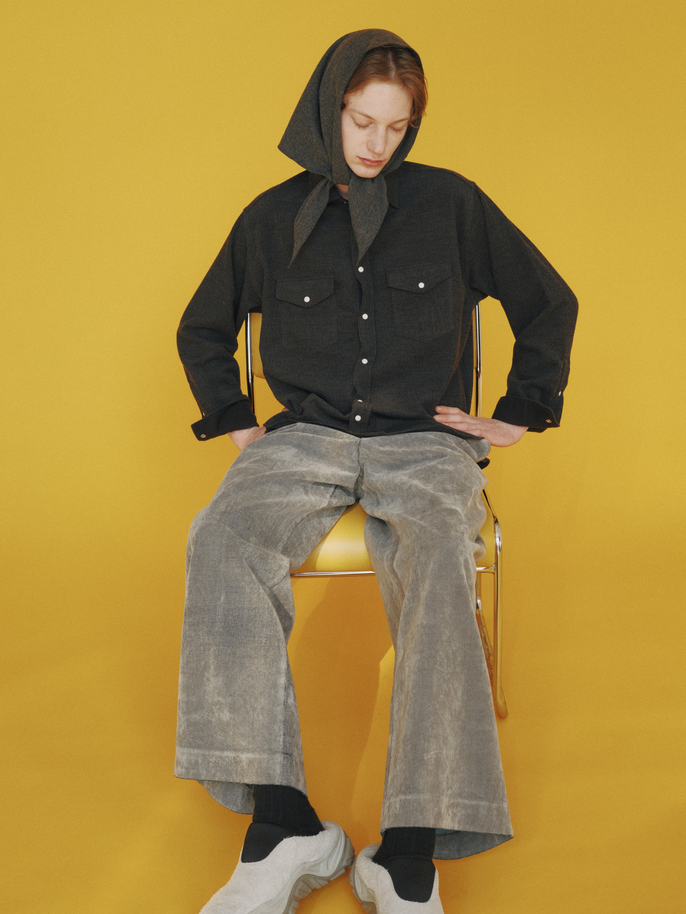 Velvet-Flocked Organic Cotton Denim USMC Slacks, Greige