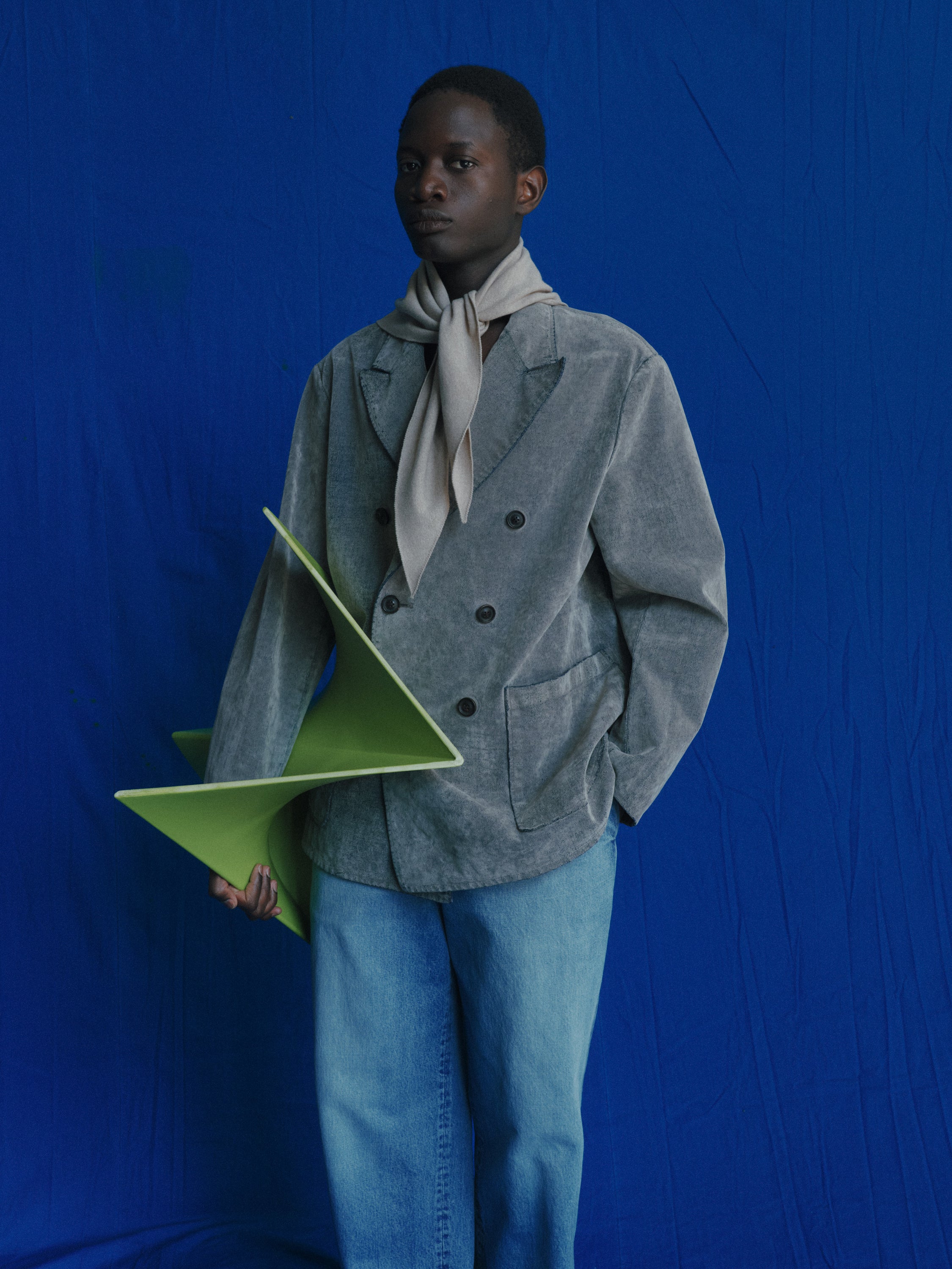 Velvet-Flocked Organic Cotton Denim / Relaxed Fit W.B Jacket, Greige