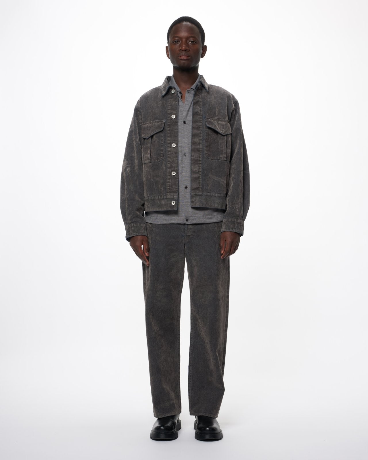 Velvet-Flocked Organic Cotton Denim / Canadian Military Work Jacket, Gray
