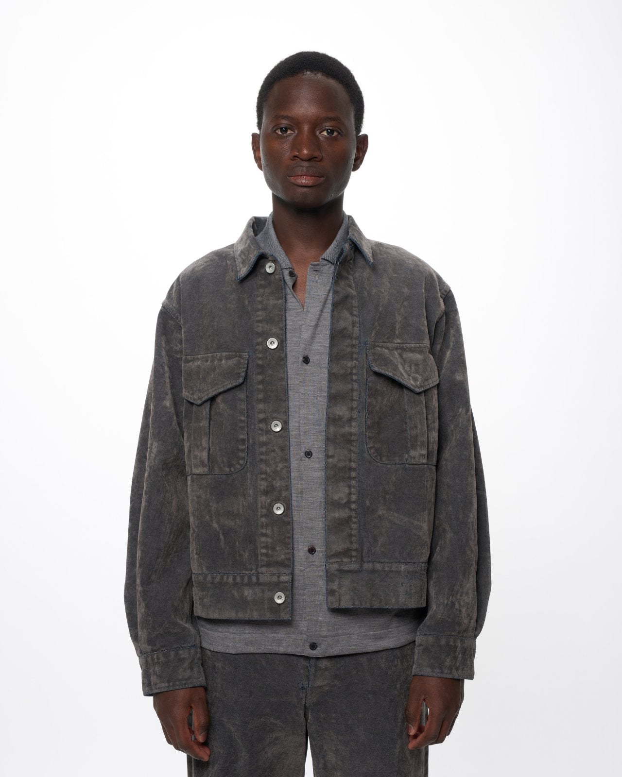 Velvet-Flocked Organic Cotton Denim / Canadian Military Work Jacket, Gray