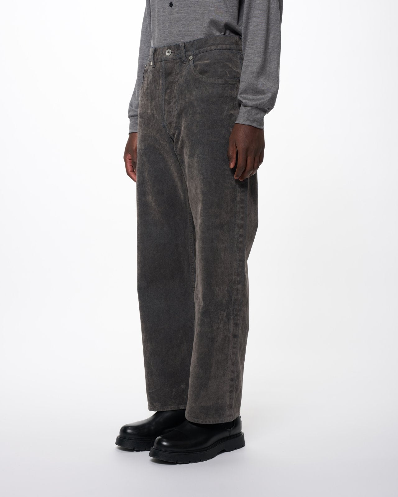 Velvet-Flocked Organic Cotton Denim Cylinder Fit Jeans, Gray