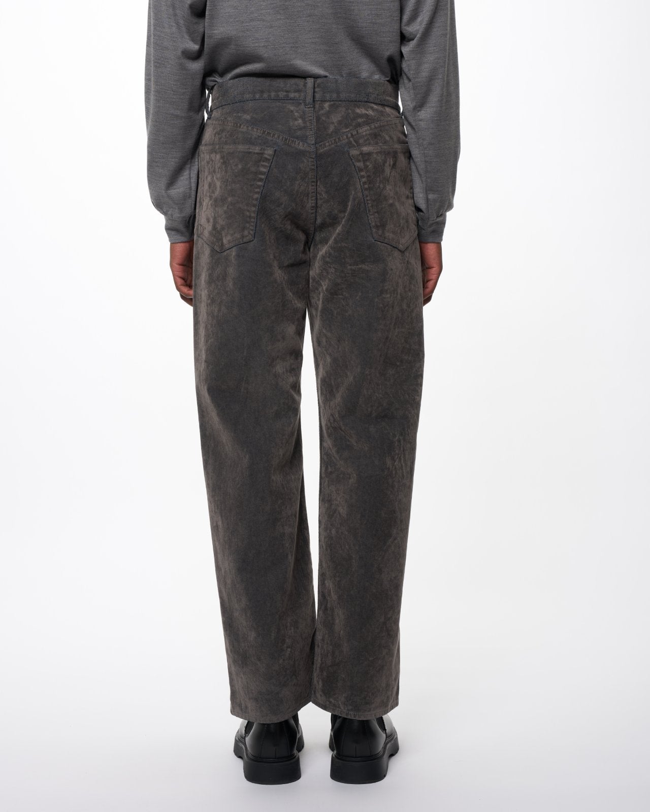 Velvet-Flocked Organic Cotton Denim Cylinder Fit Jeans, Gray